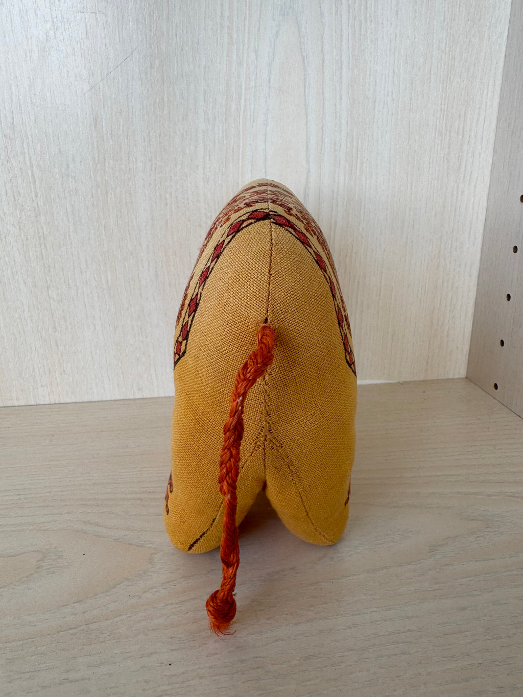 Handcrafted Fabric Elephant Plush Toy, Yellow with Red, 15cm, Good Condition