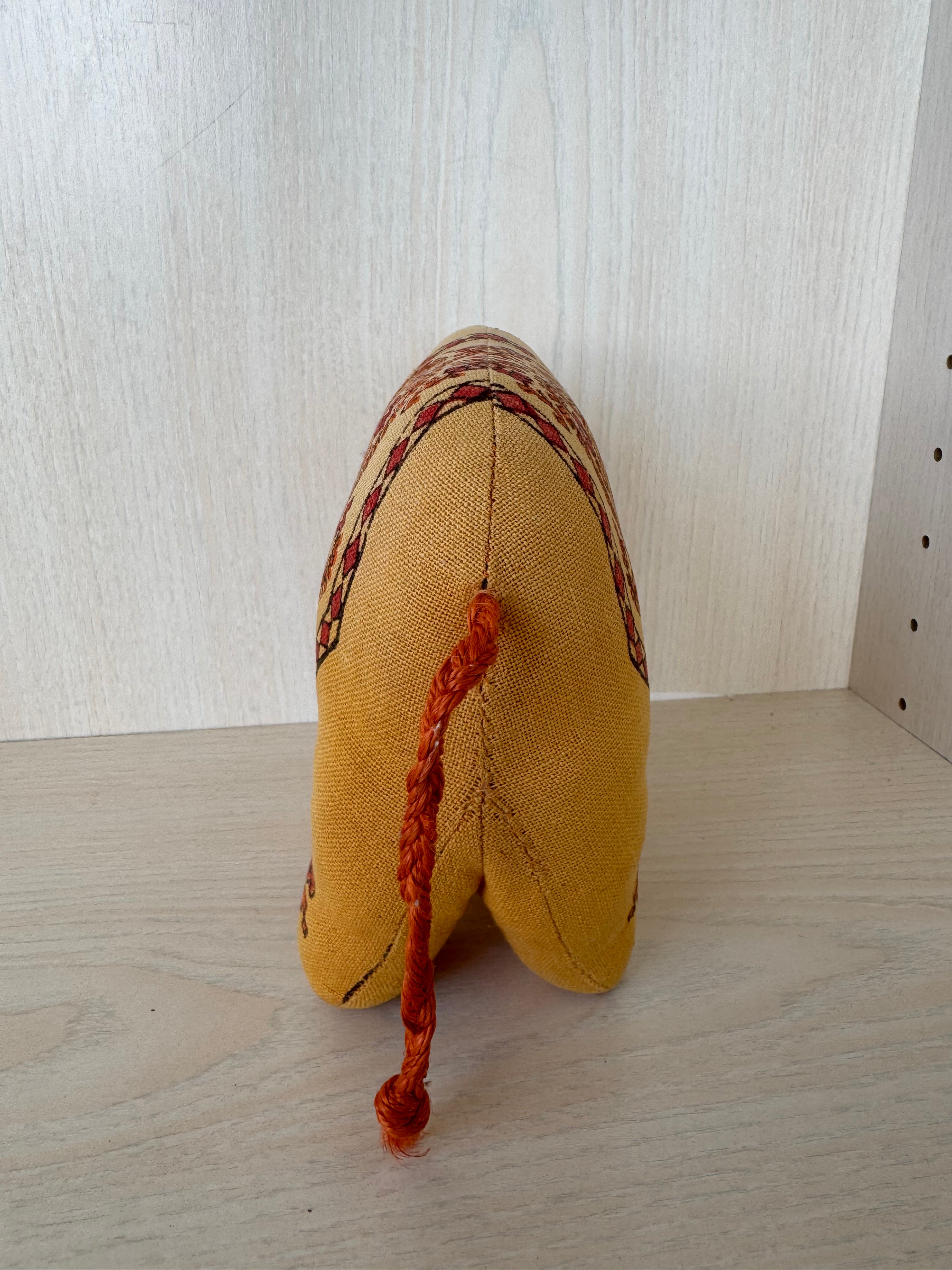 Handcrafted Fabric Elephant Plush Toy, Yellow with Red, 15cm, Good Condition