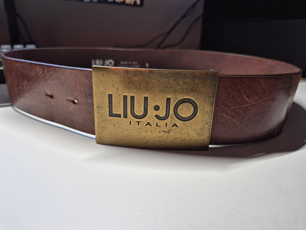 Liu Jo Logo Ledergürtel Braun S | Messingschnalle | Made in Italy | Gebraucht