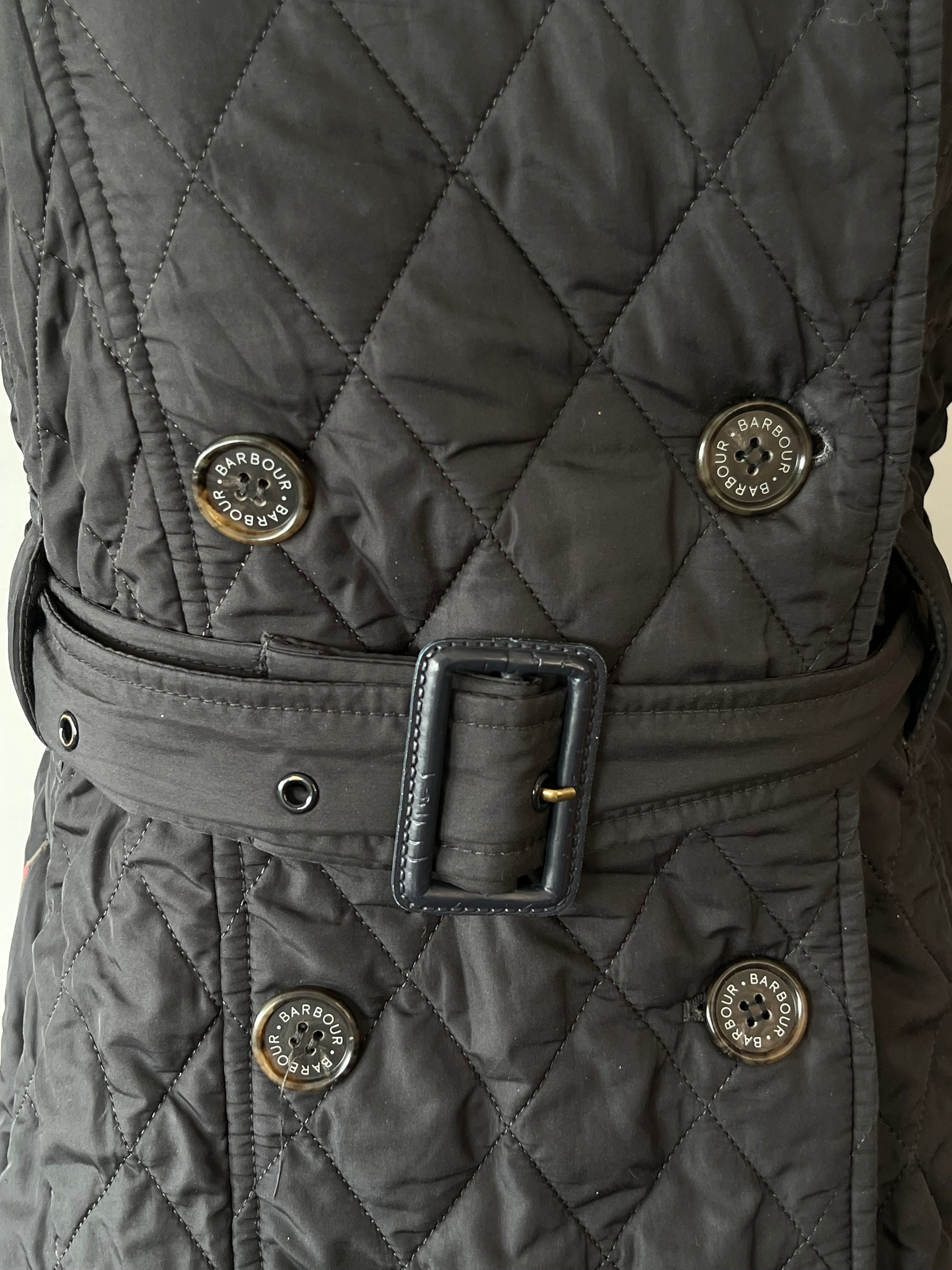 Barbour Damen Steppmantel EU 36 Navy Blau Gürtel Guter Zustand