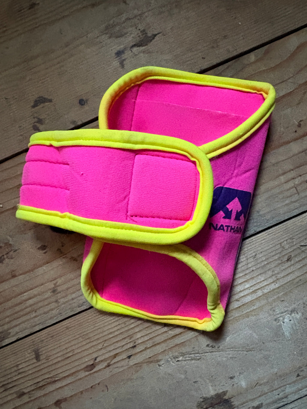 Nathan 5K Runner's Waist Pack – Pink/Yellow, Adjustable, Very Good Condition