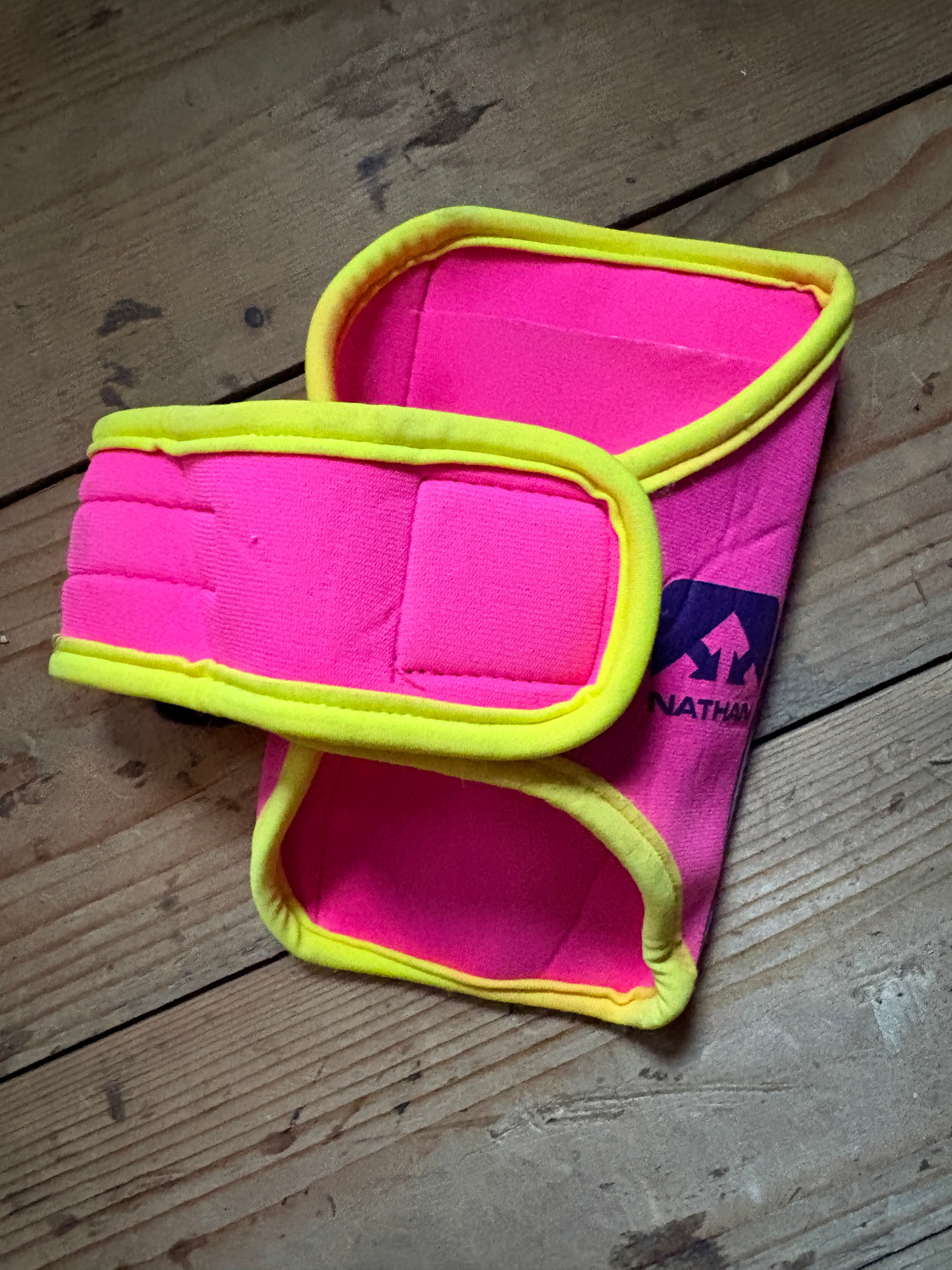 Nathan 5K Runner's Waist Pack – Pink/Yellow, Adjustable, Very Good Condition