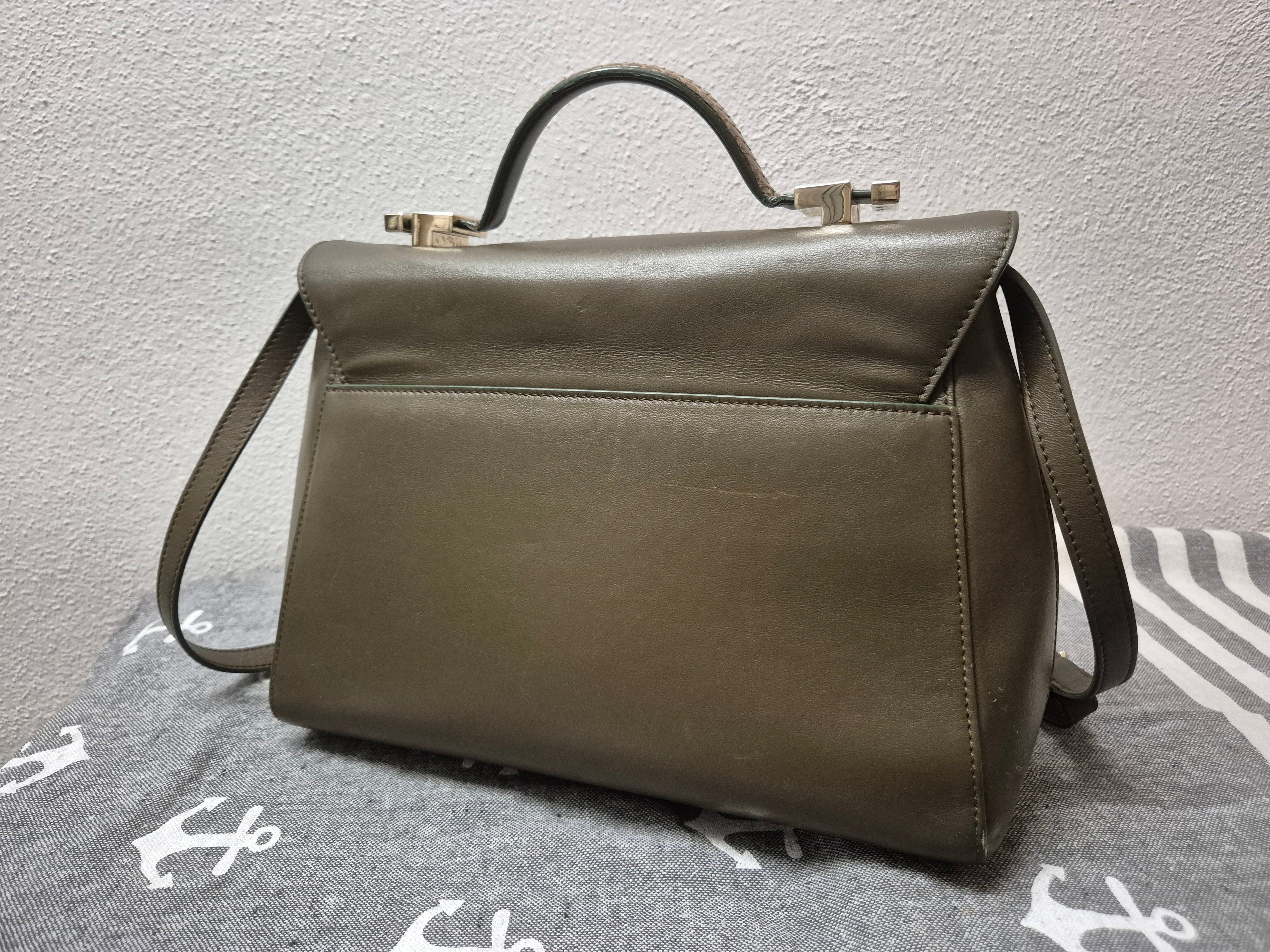 Roberto Cavalli Serpentine Bag, Olive Leather, Python Handle, Medium, Good