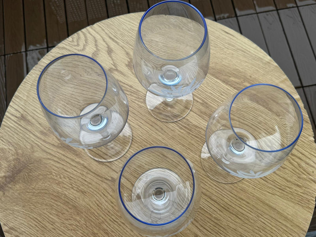 4er Set Vintage Weingläser mit Gravur, Glas, Klar, Sehr Gut
