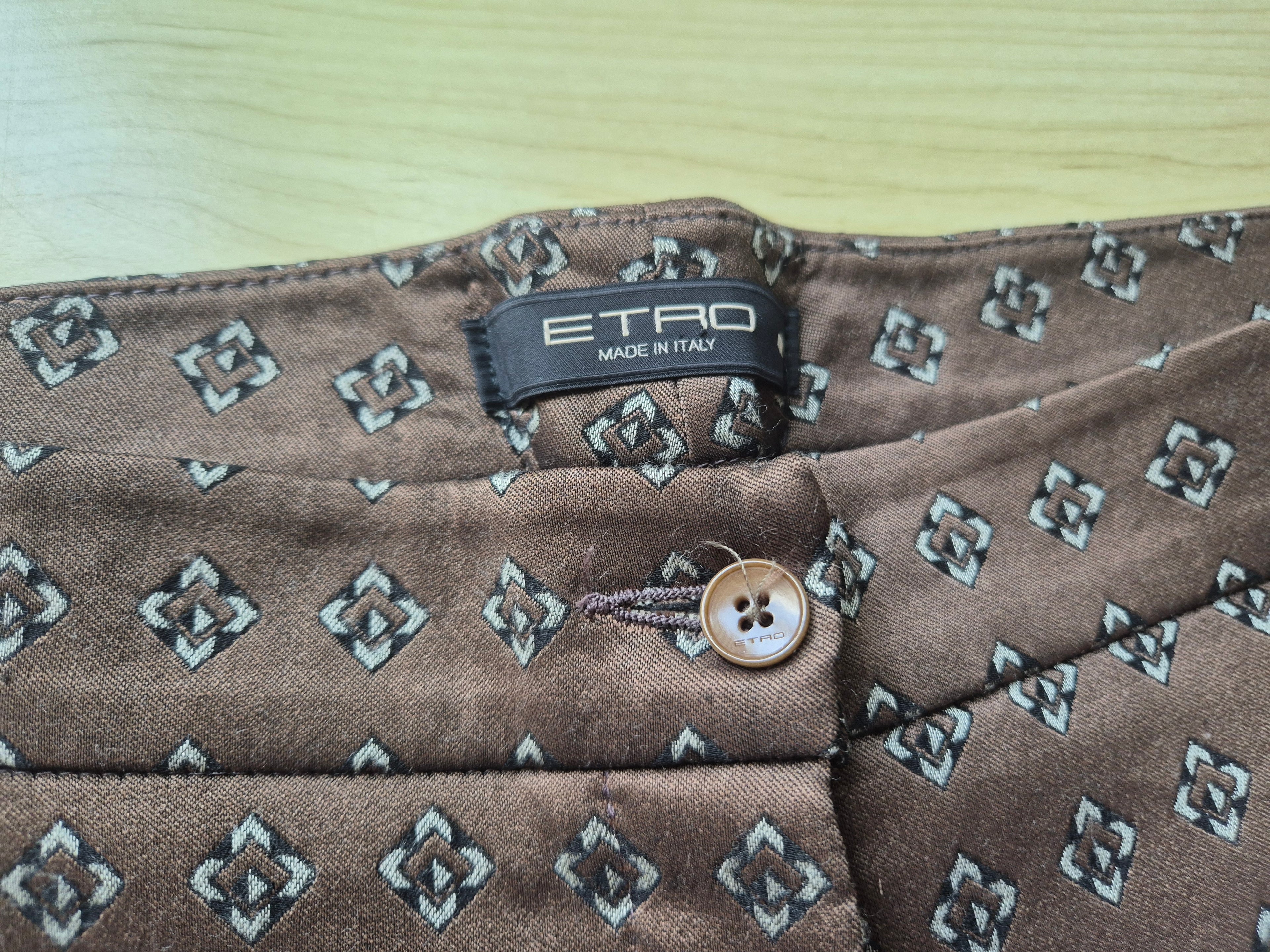 Etro Hose, geometrischer Print, Braun gemustert, Gr. 42, Made in Italy, sehr gut