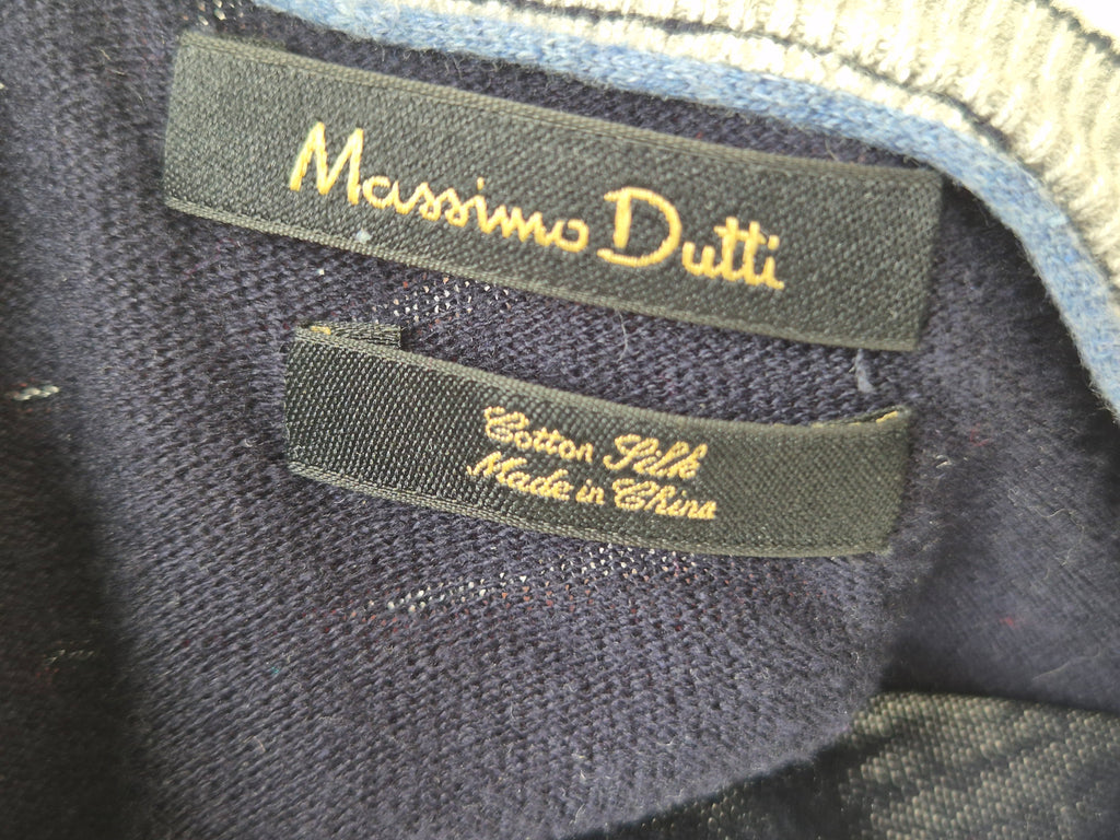Massimo Dutti Men’s Navy Fine-Gauge V-Neck Sweater, Size M, Very Good