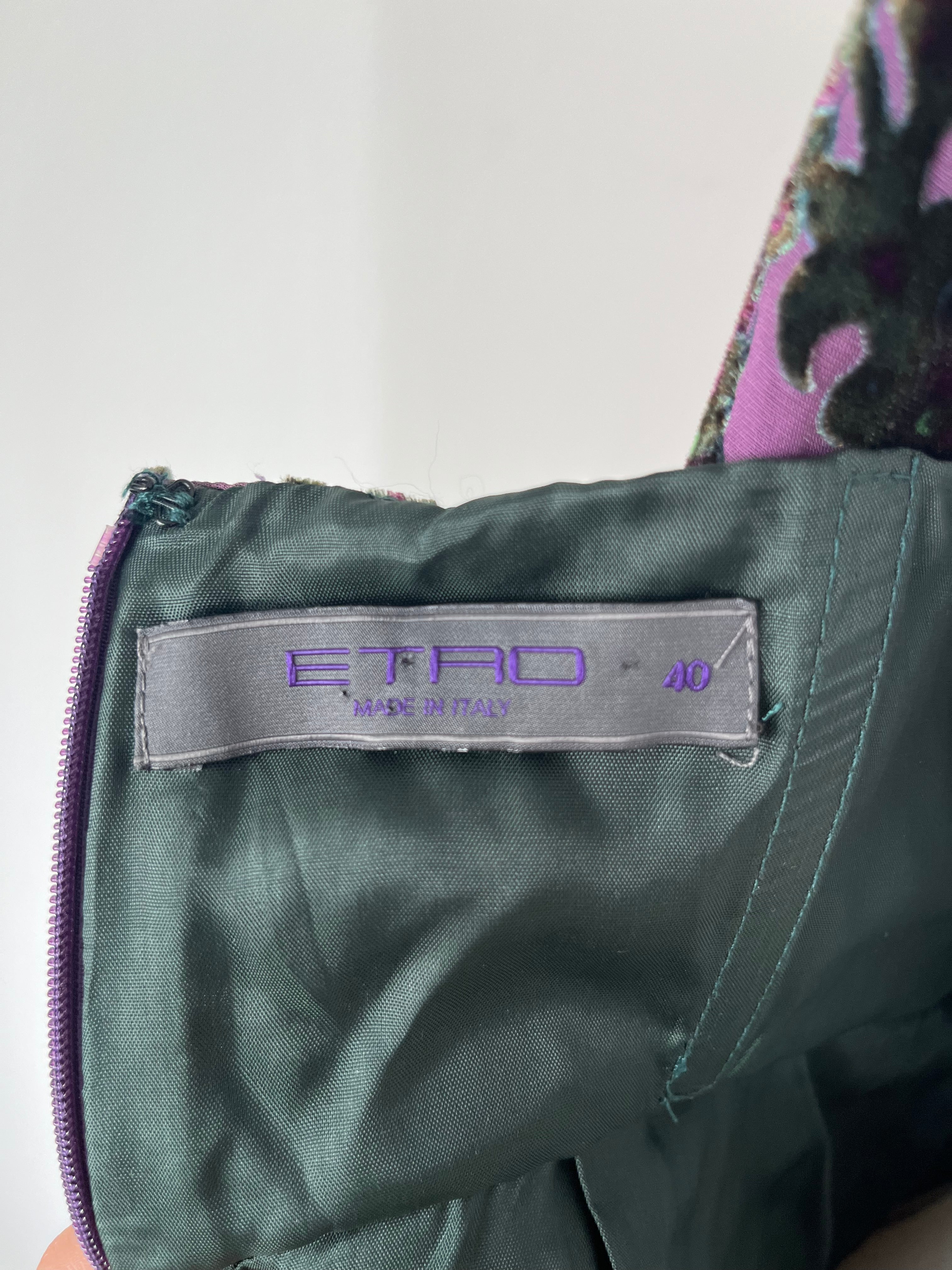 Etro Samtkleid – Lila & Grün, Gr. 40 IT, Sehr Guter Zustand
