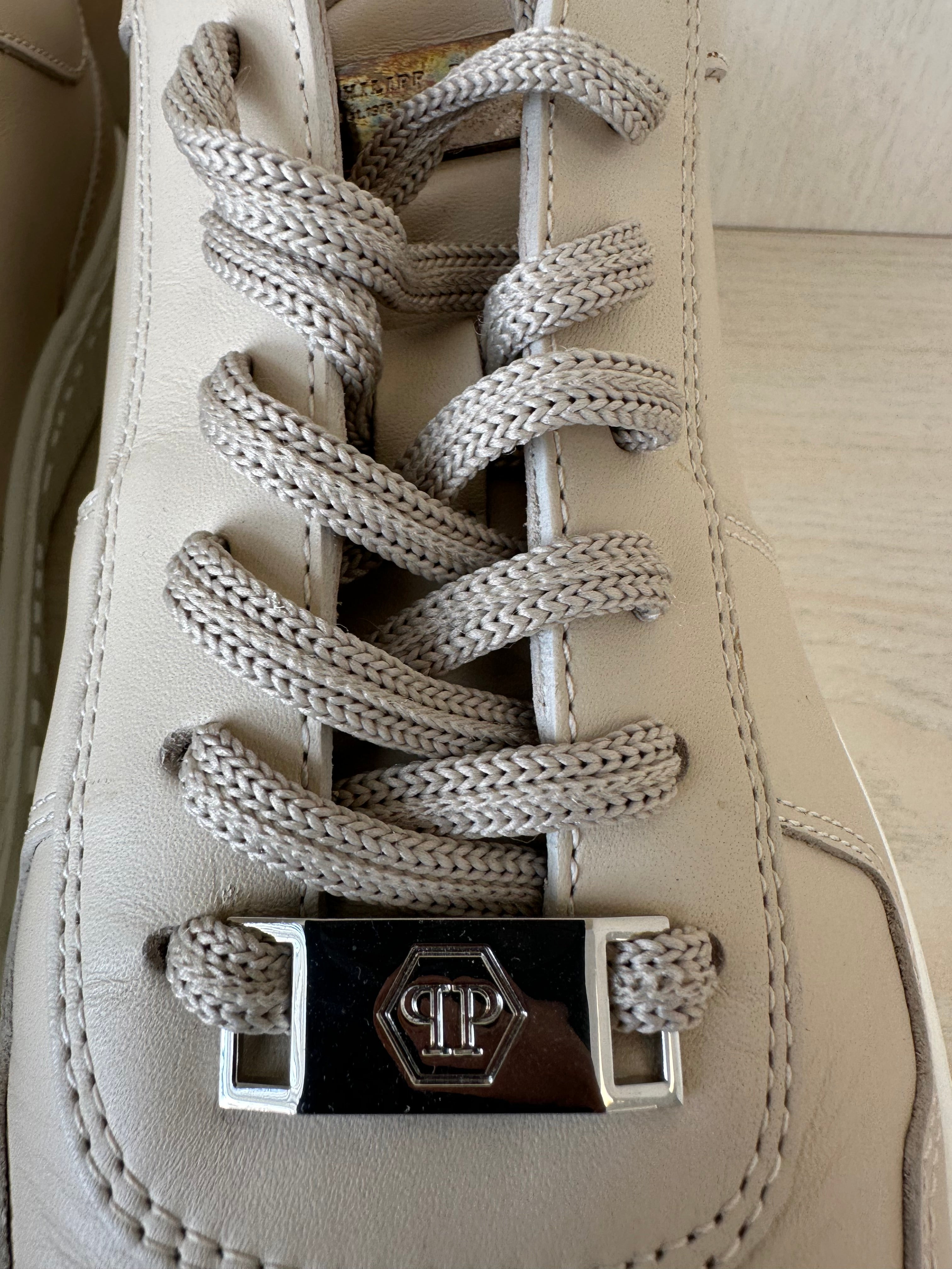 Philipp Plein Lo-Top Hexagon Leather Sneakers EU 38 Beige with Box