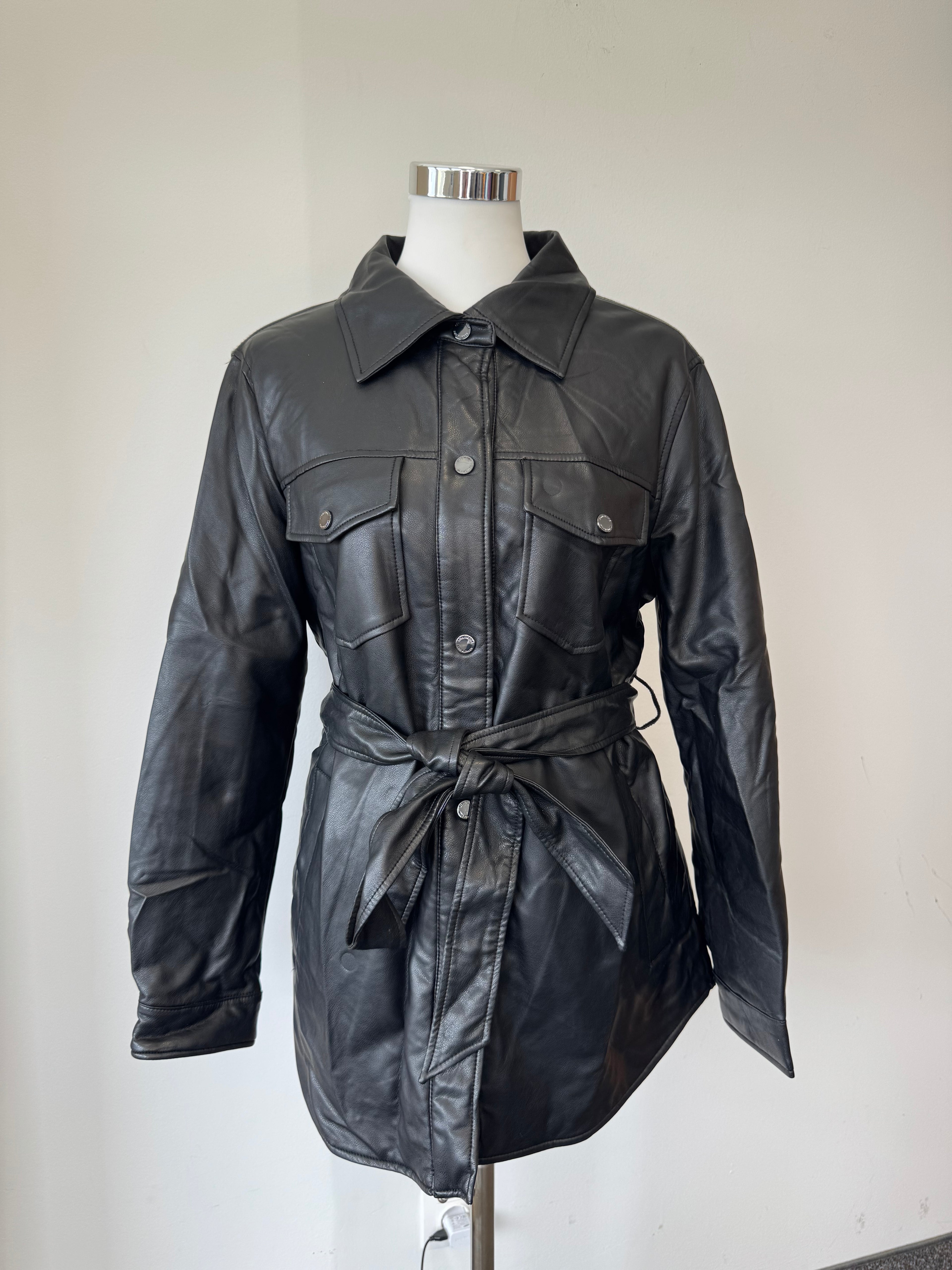 Kenneth Cole New York Kunstleder Shirtjacke, Gr. L, Schwarz, wie neu