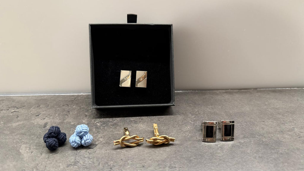 Mya Førn Silver-Tone Cufflinks with Clear Stone | Good | Presentation Box + 3 Sets