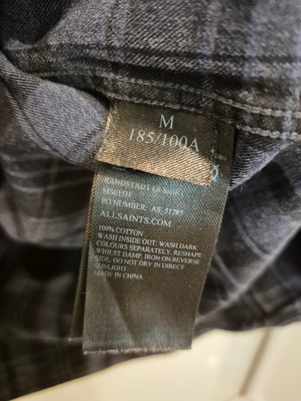 AllSaints Karo Flanellhemd Blau/Schwarz Gr. M | 100% Baumwolle | Sehr Gut