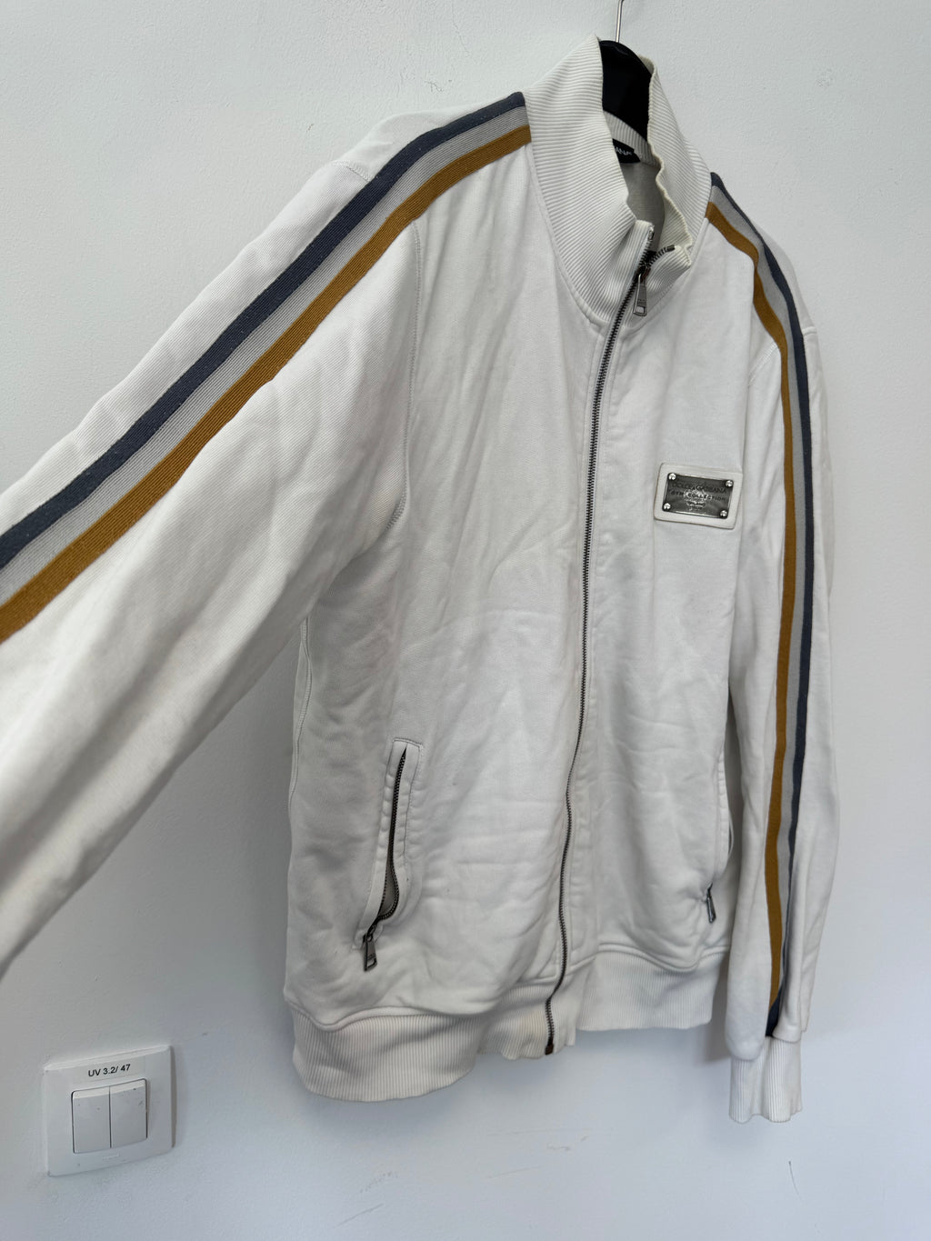 Dolce & Gabbana Track Jacket – Weiß/Braun/Blau, Gr. 50, Zustand: Stark gebraucht
