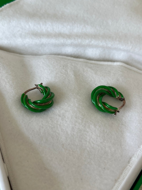 Bottega Veneta Twisted Hoop Ohrringe, Parakeet Grün, 925 Silber, Sehr Gut