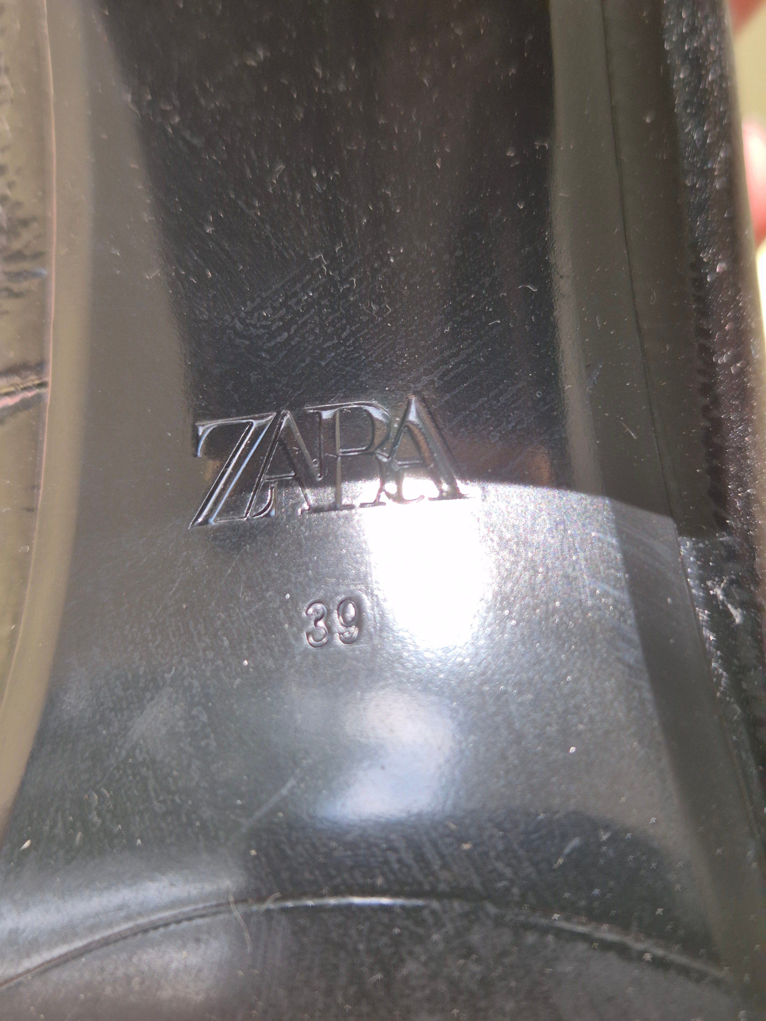 Zara Black Patent Block Heel Pumps, Size 39, Very Good Condition