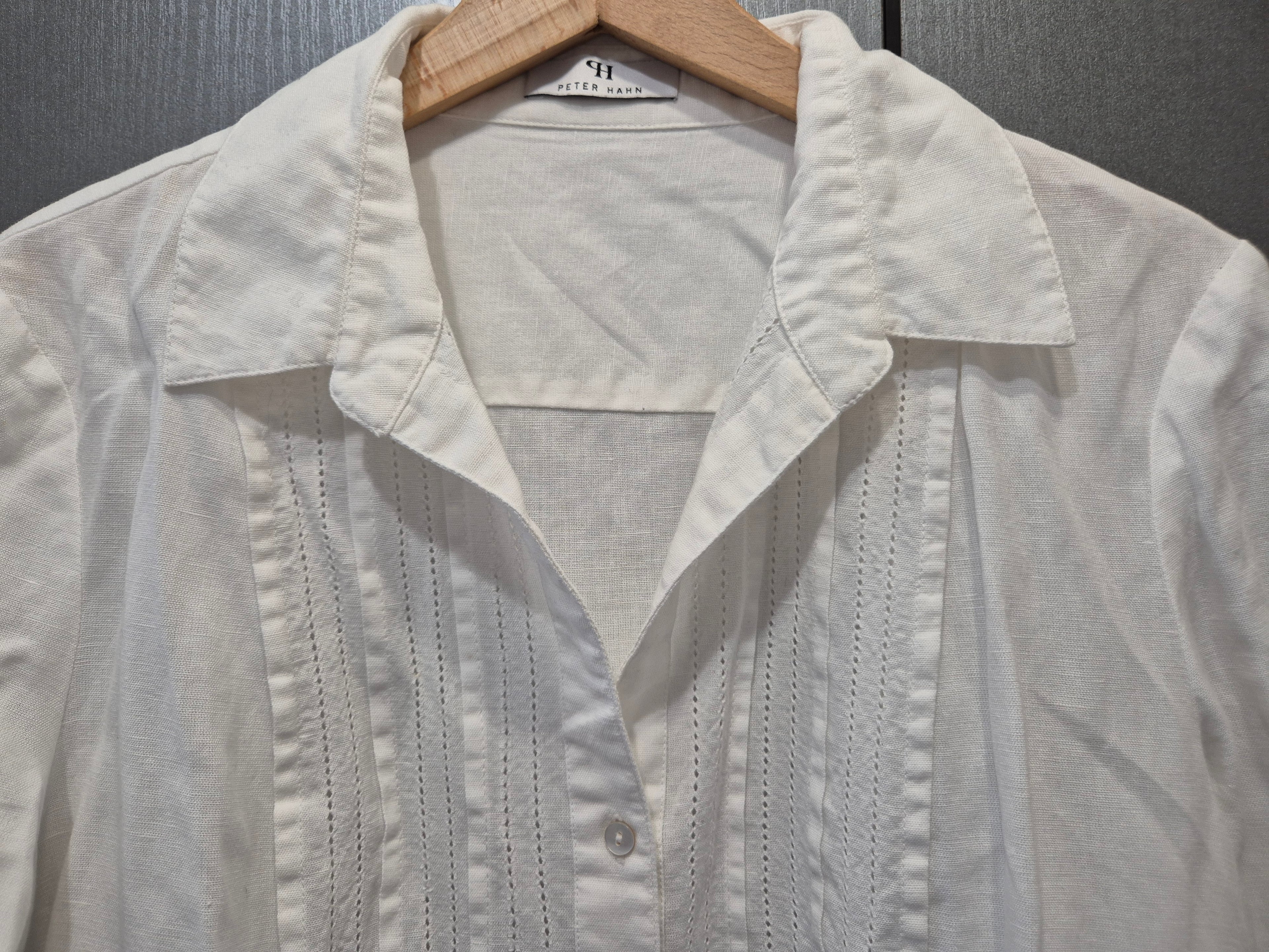 Peter Hahn Damen Bluse Weiß M, Baumwolle/Leinen, Sehr Gut, Lochstickerei