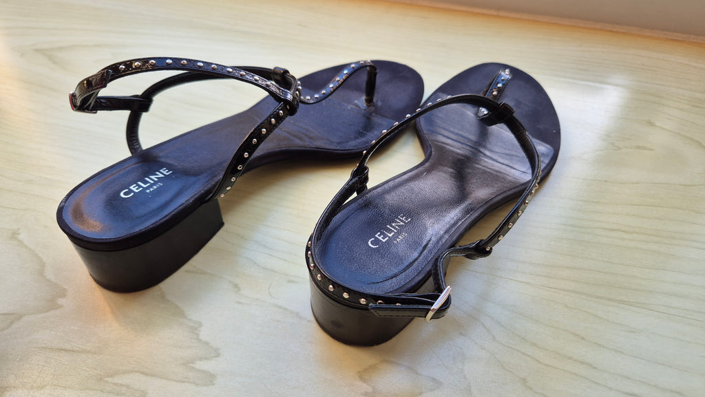 Celine Sandalen Schwarz Studded Gr. 36 | Lackleder | Guter Zustand