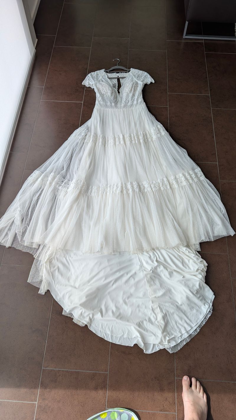 Rosa Clará Boheme “LIRIS” Bridal Gown, Lace & Tulle, White, Very Good