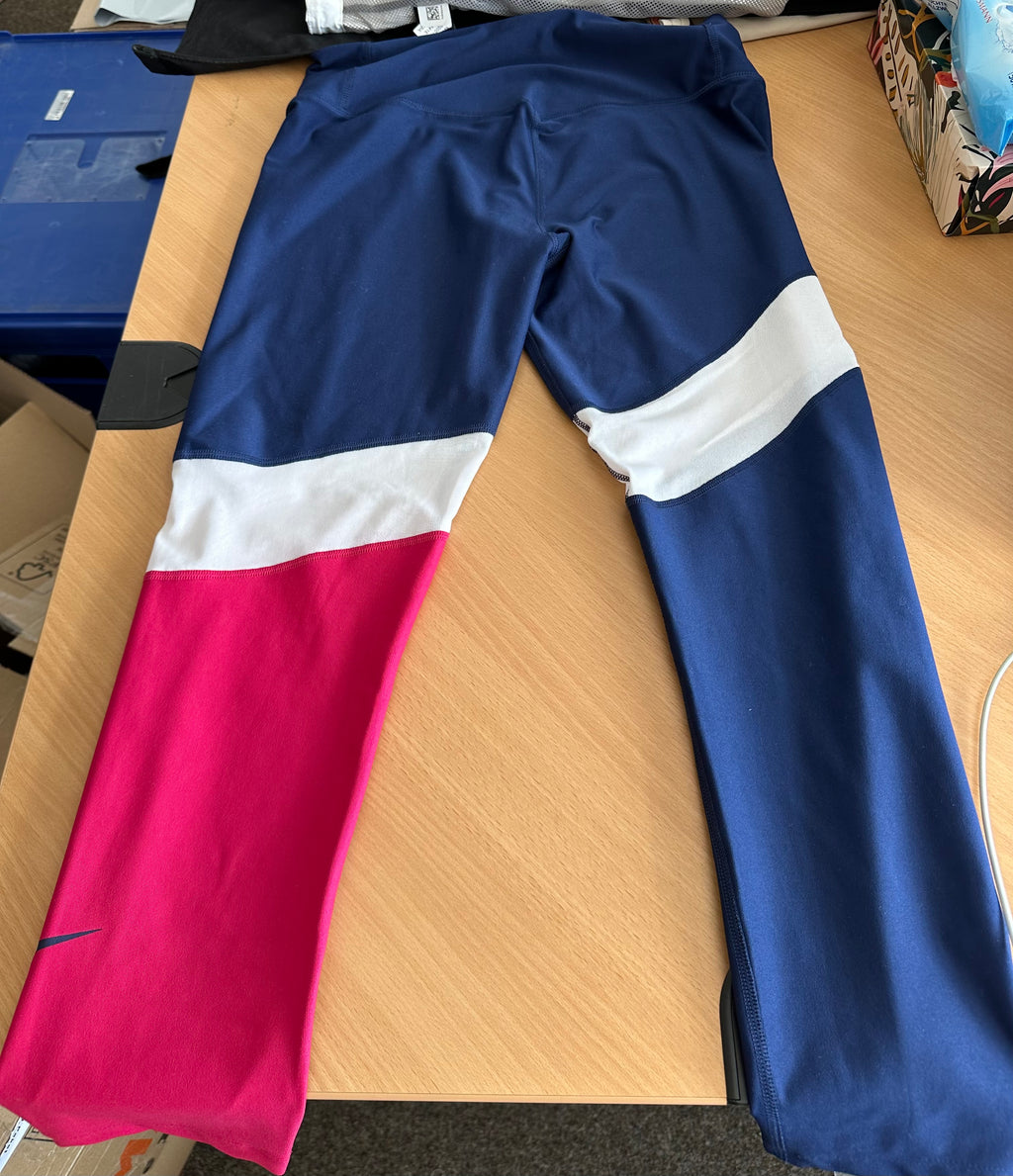 Nike Dri-FIT Colour-Block Leggings Navy/White/Red Size M – Very Good
