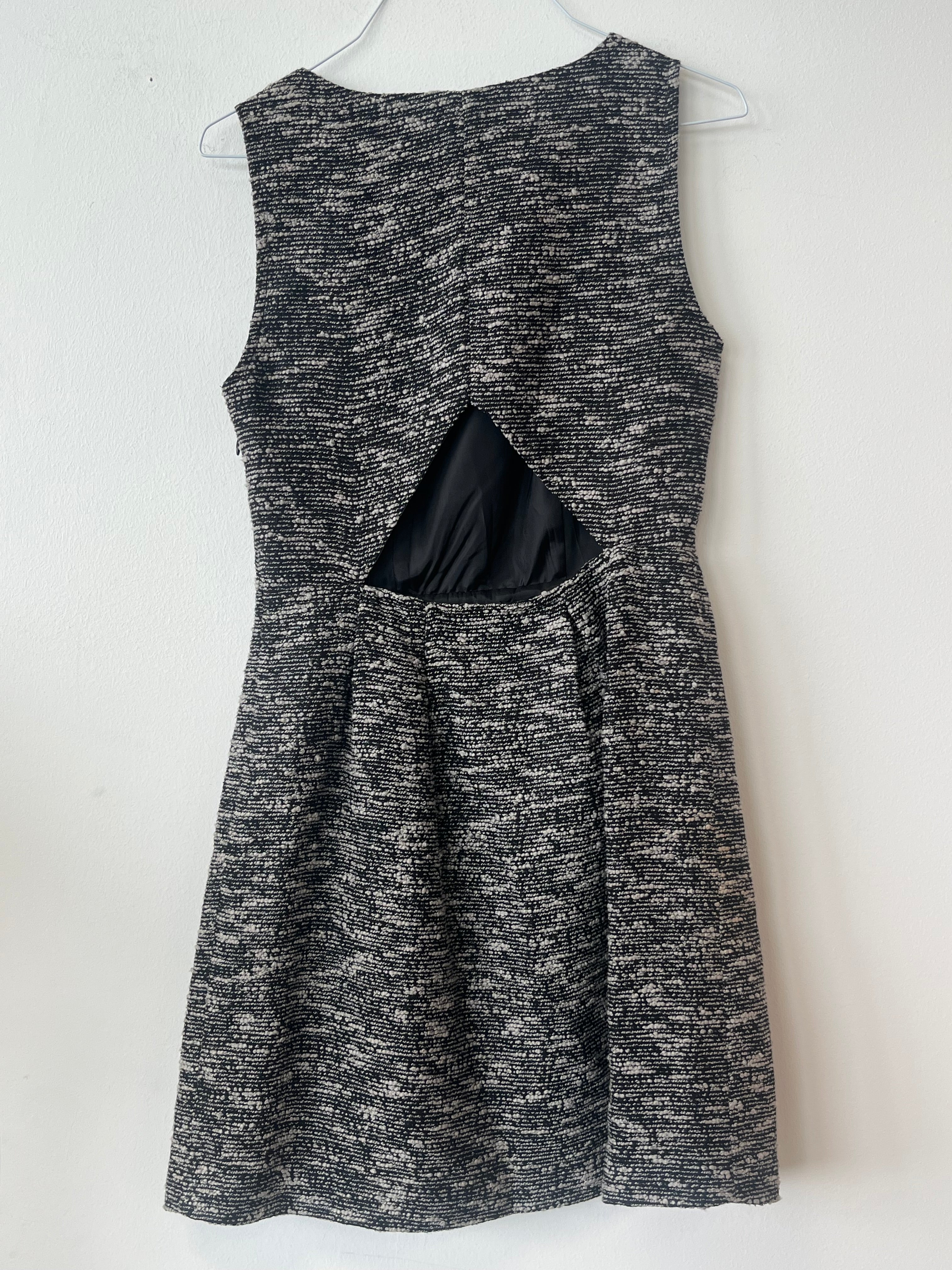 VILA Tweed Dress XS Grey Black | Back Cut-Out | Very Good Condition