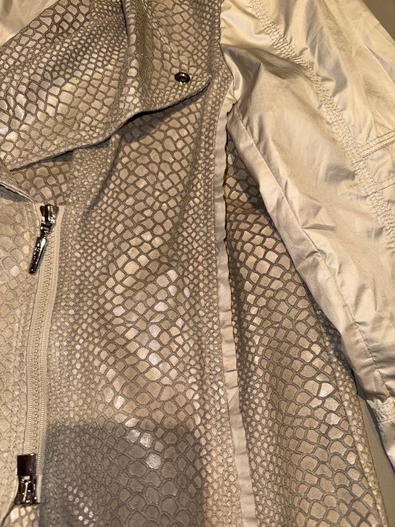 Airfield Snake-Embossed Faux-Leather Biker Jacket Taupe M-L Very Good