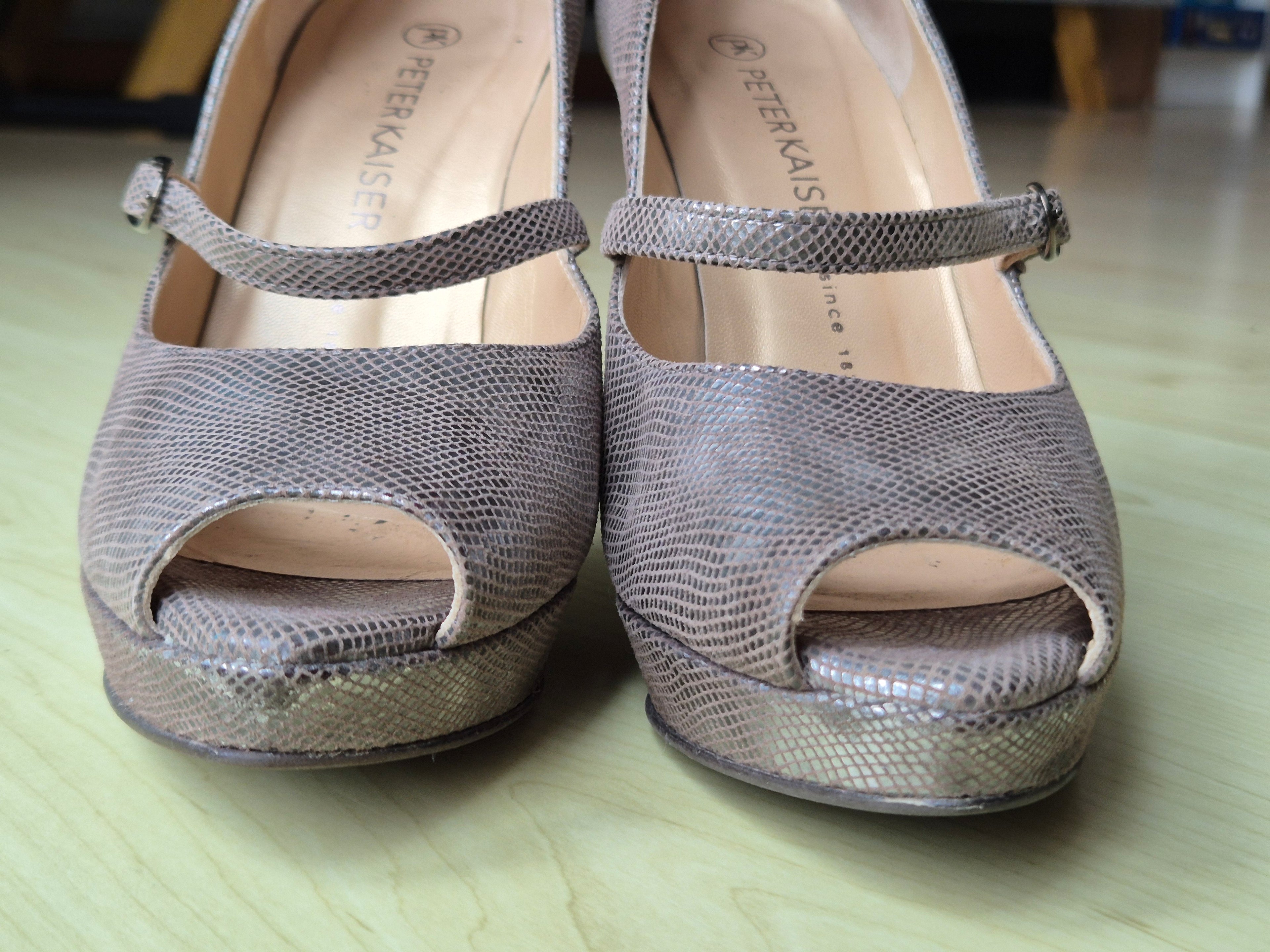 Peter Kaiser Peep-Toe High Heels, geprägtes Leder, Silber, UK 4.5, guter Zustand