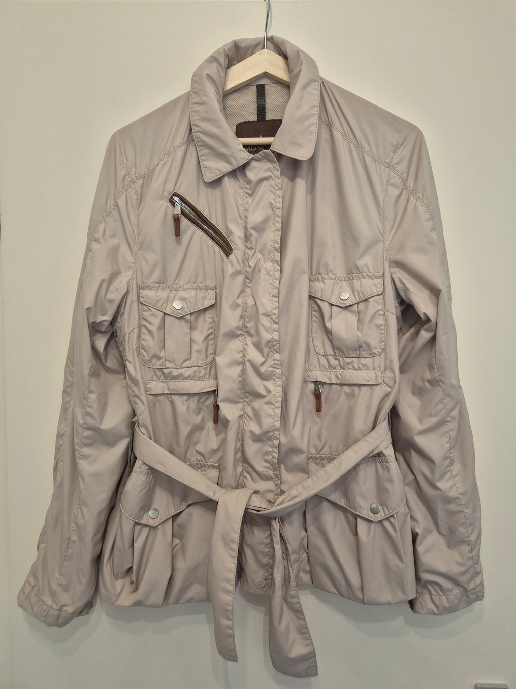 Moncler Women’s Field Jacket Size 2 (EU 38) Beige with Leather Trims Used