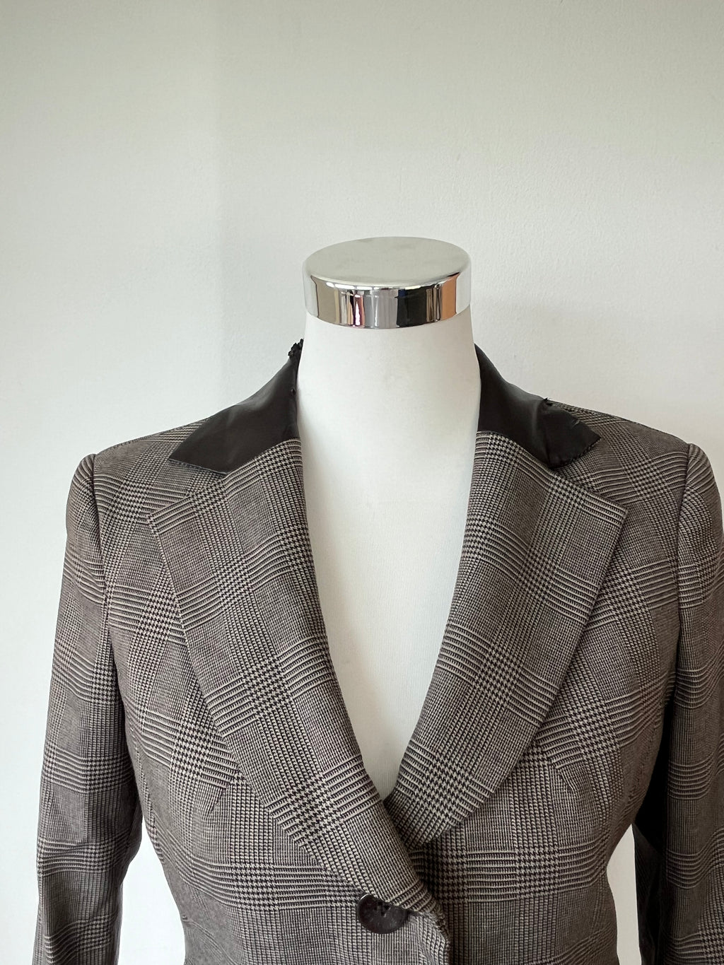 Sisley Blazer IT42 – Glencheck & Kunstleder, Zustand: Mangelhaft, Grau/Schwarz