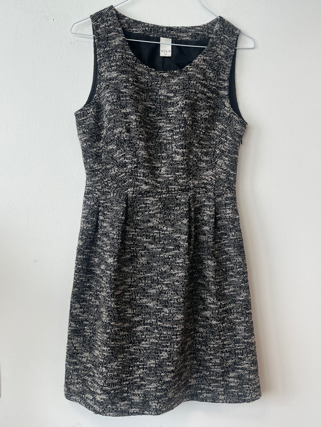 VILA Tweed Dress XS Grey Black | Back Cut-Out | Very Good Condition