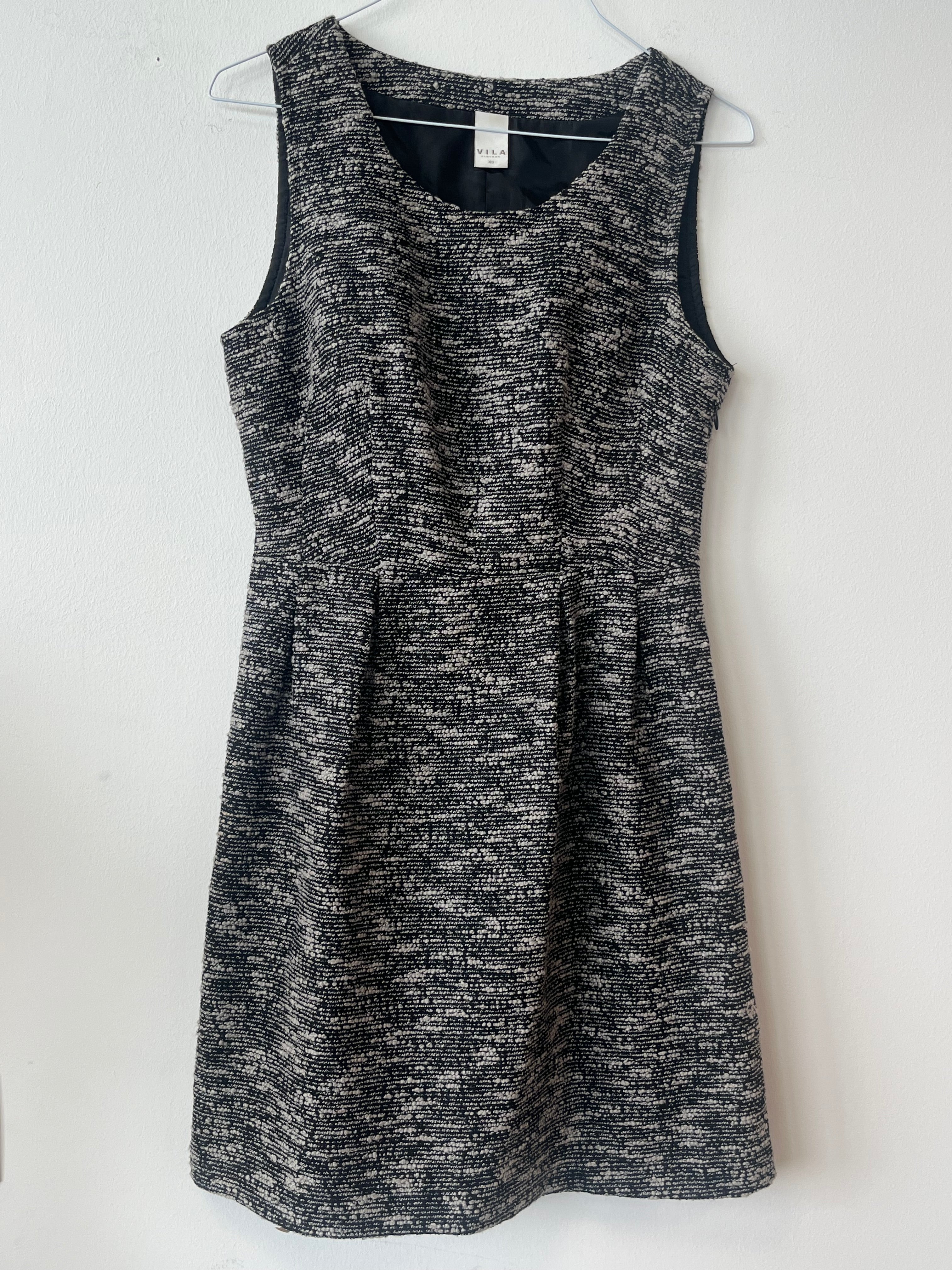 VILA Tweed Dress XS Grey Black | Back Cut-Out | Very Good Condition