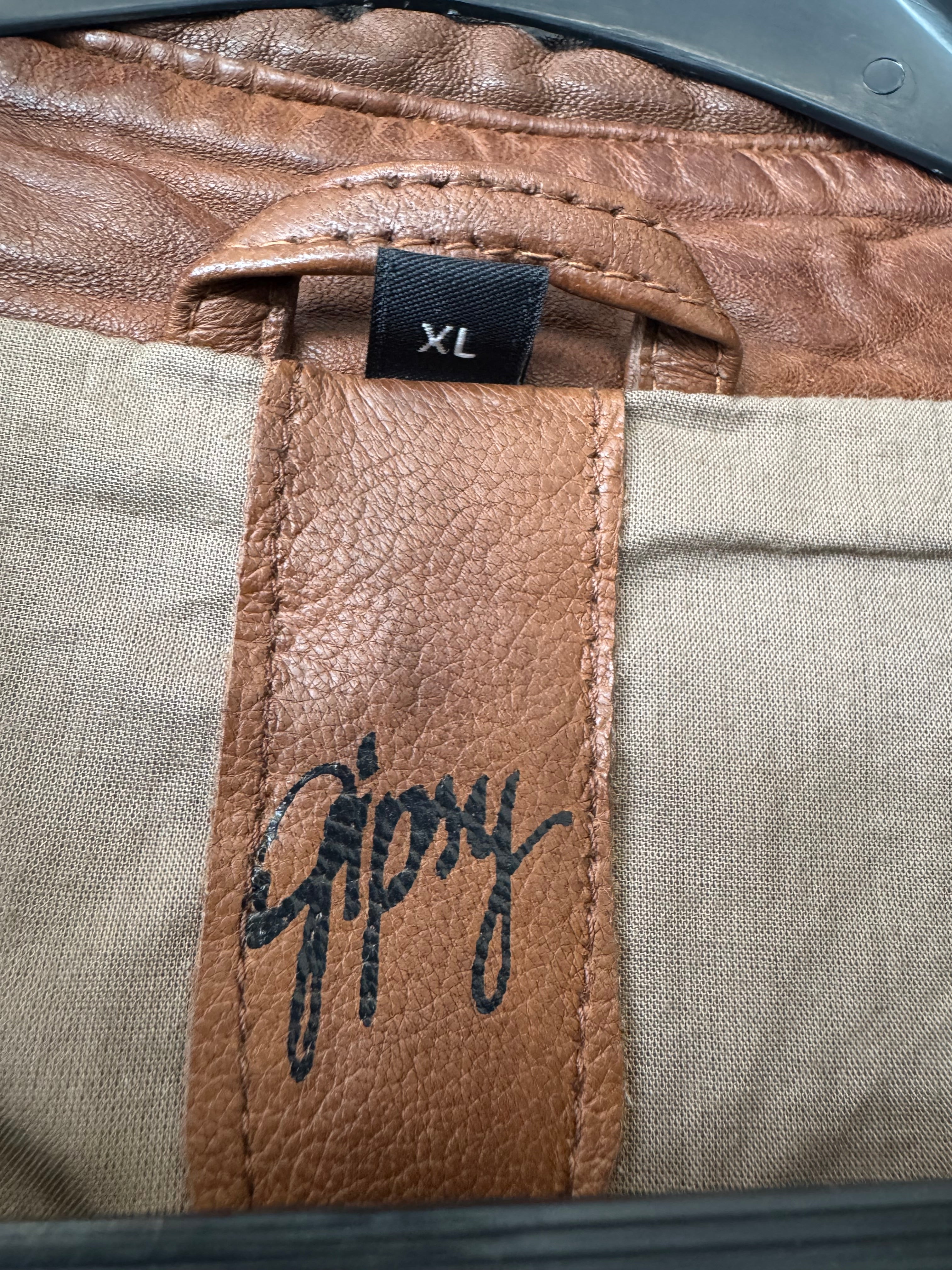 Gipsy Vintage-Style Leather Biker Jacket, Brown, Men’s XL, Good Condition