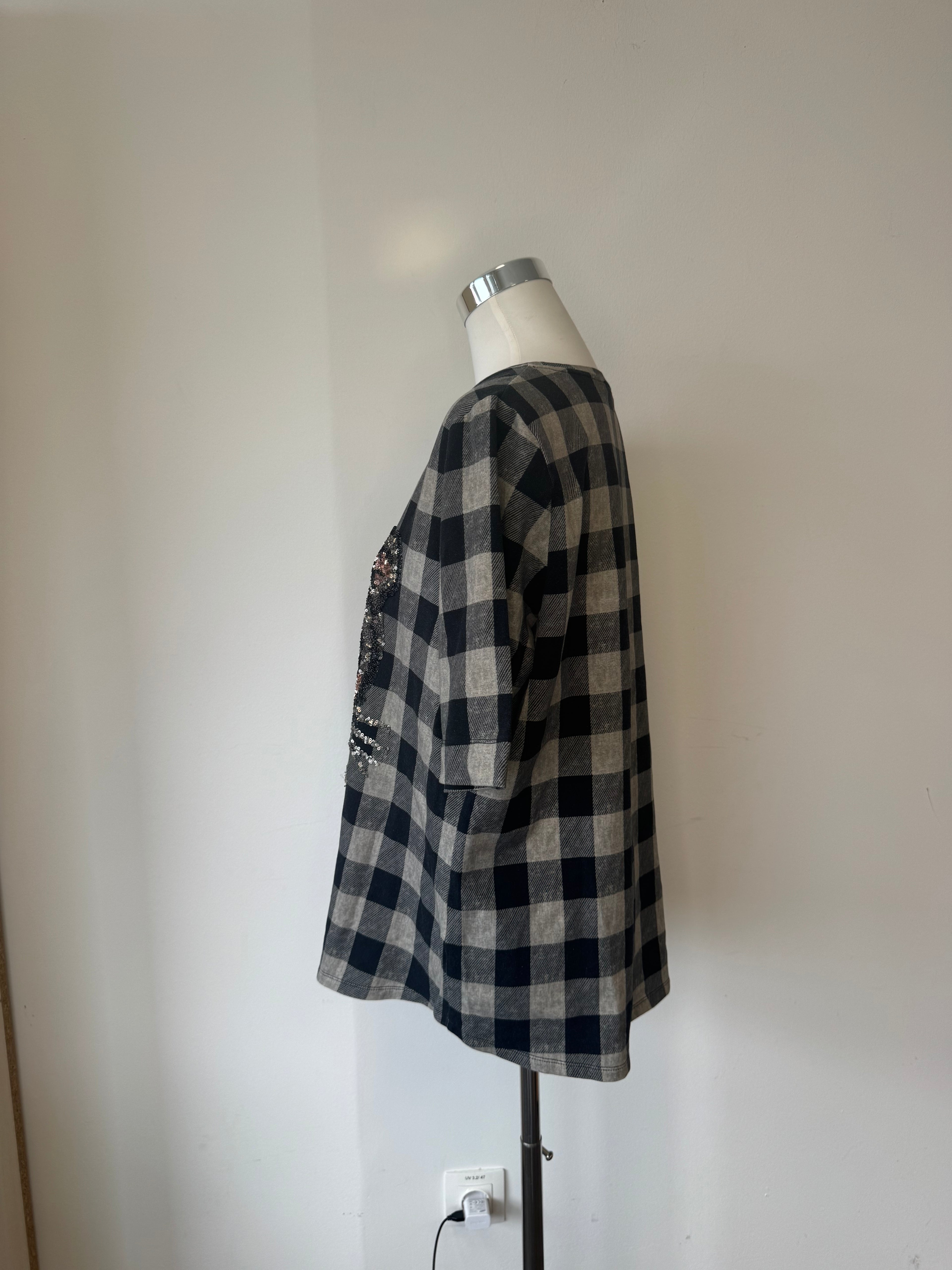 Margittes Plaid Pailletten Tiger Top, Gr. 44, Schwarz/Grau, Sehr gut