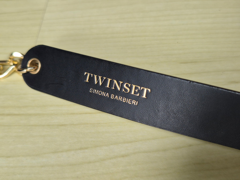 Twinset Simona Barbieri Damen Gürtel Schwarz Gold Leder Kette S 82cm Sehr Gut