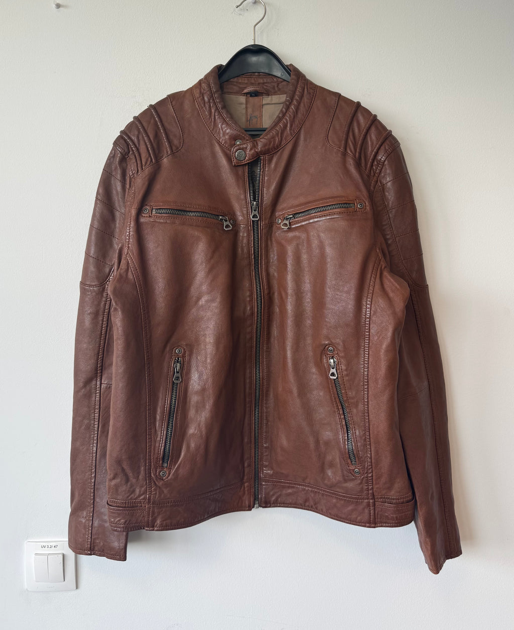 Gipsy Vintage-Style Leather Biker Jacket, Brown, Men’s XL, Good Condition