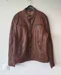 Gipsy Vintage-Style Leather Biker Jacket, Brown, Men’s XL, Good Condition