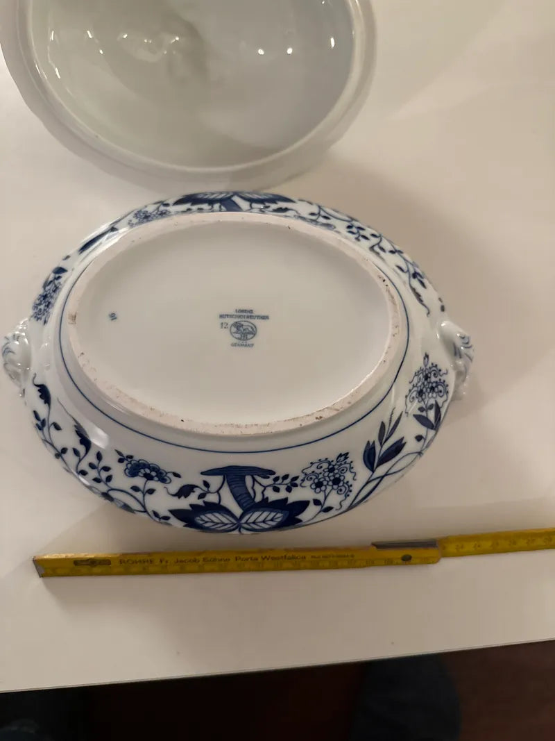 Hutschenreuther Suppenterrine Blau Zwiebelmuster Porzellan mit Deckel, VG