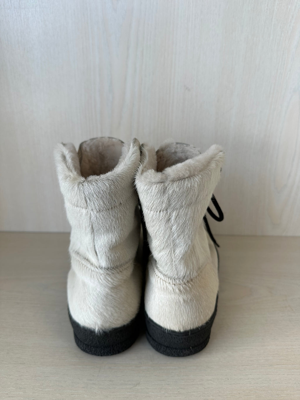 Ammann Cow Print Schnürstiefel EU 39 Creme/Schwarz Leder Ziegenhaar Sehr Gut