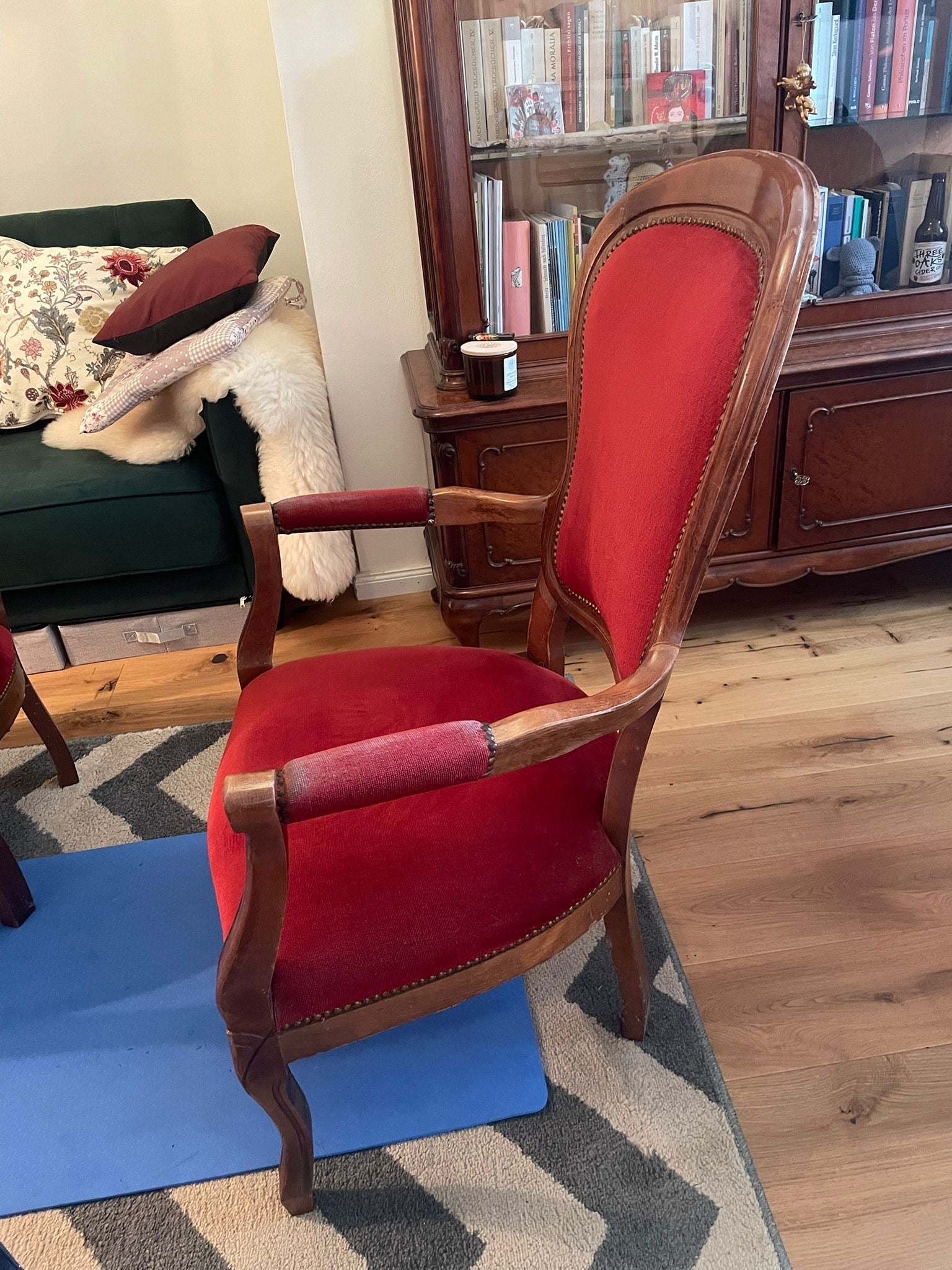 Louis-Philippe-Stil Sessel Nussbaum Rot Samtpolster Wie Neu