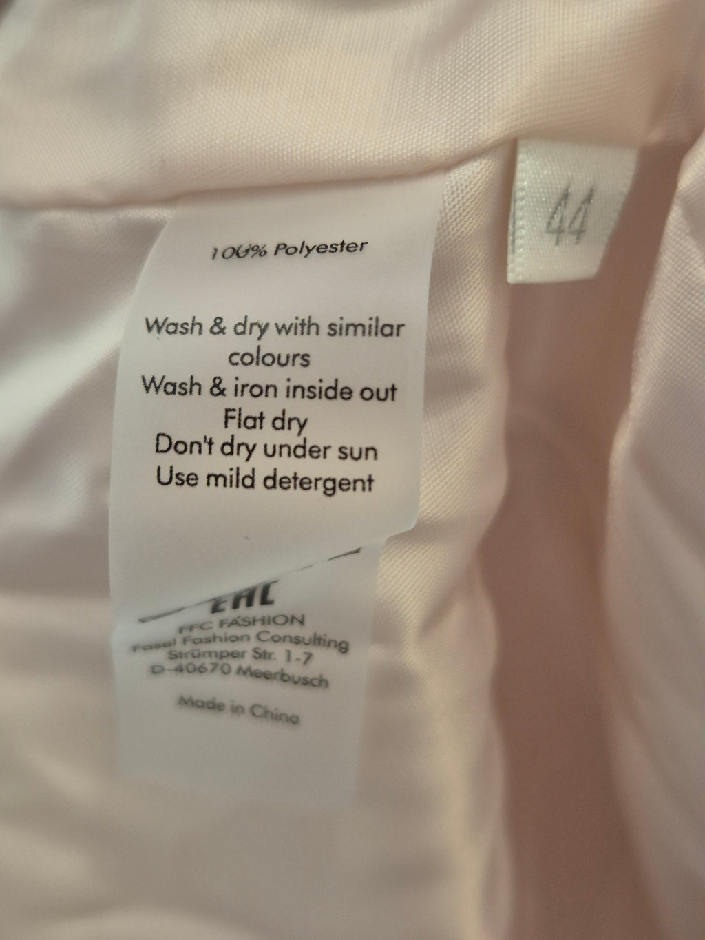 FFC Lightweight Women’s Coat, Blush, Size L, 100% Polyester, Good Condition