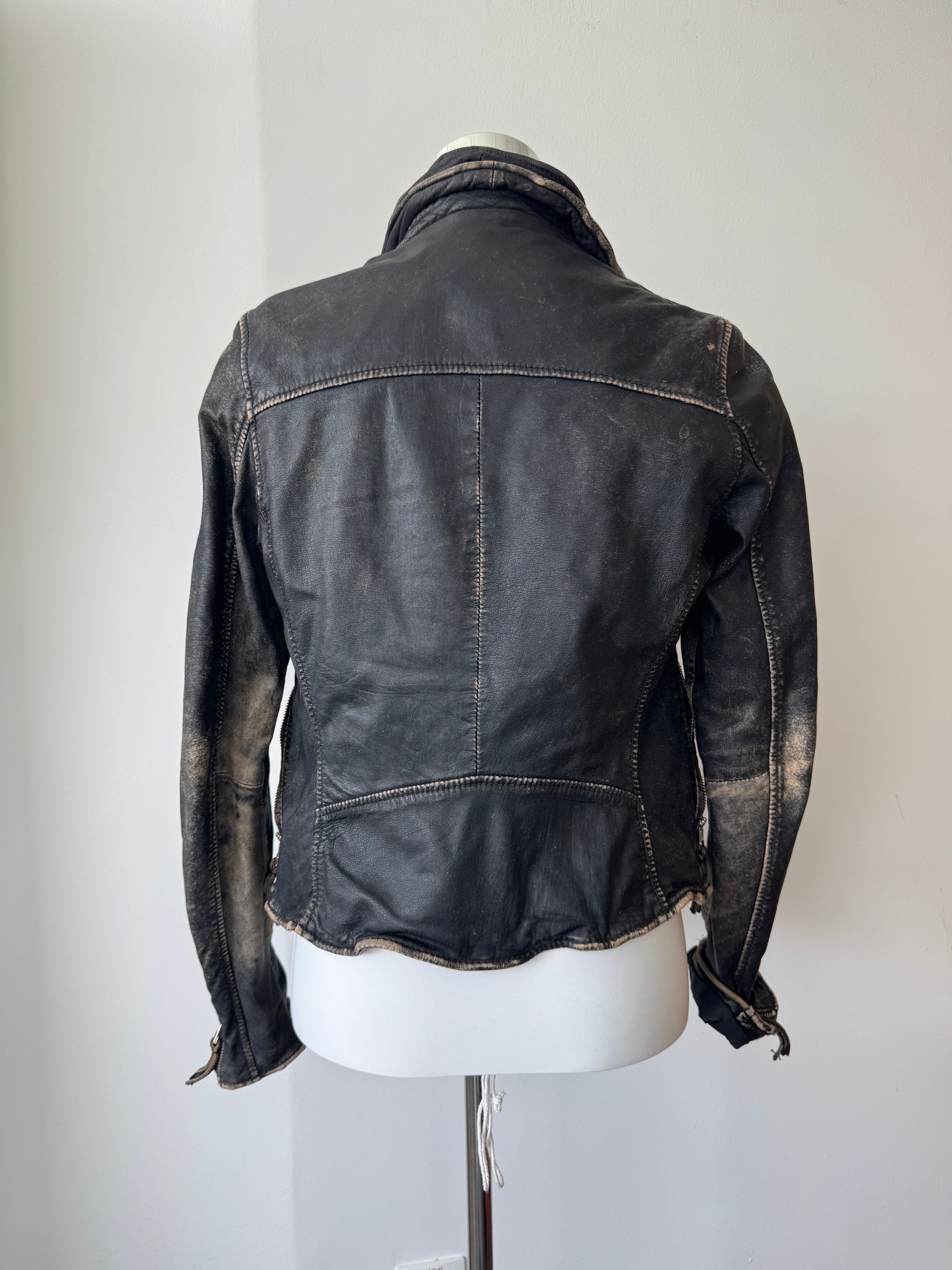 Blue Monkey Damen Biker Lederjacke M Schwarz Echtleder Gebraucht