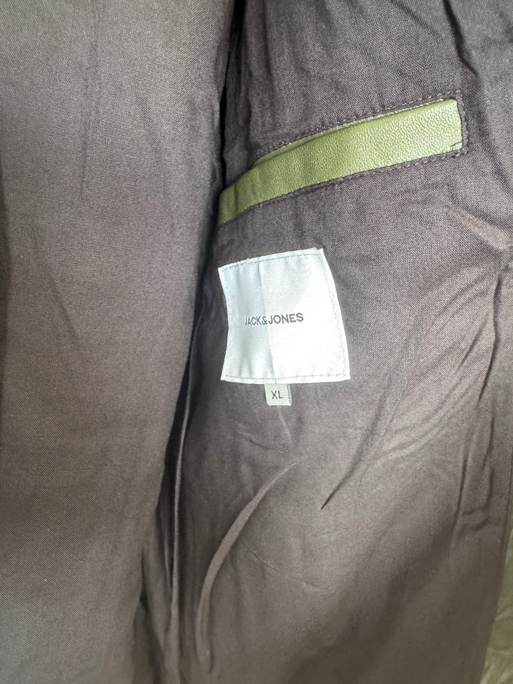 Jack & Jones Leder Bikerjacke, Olivgrün, Größe XL, guter Zustand
