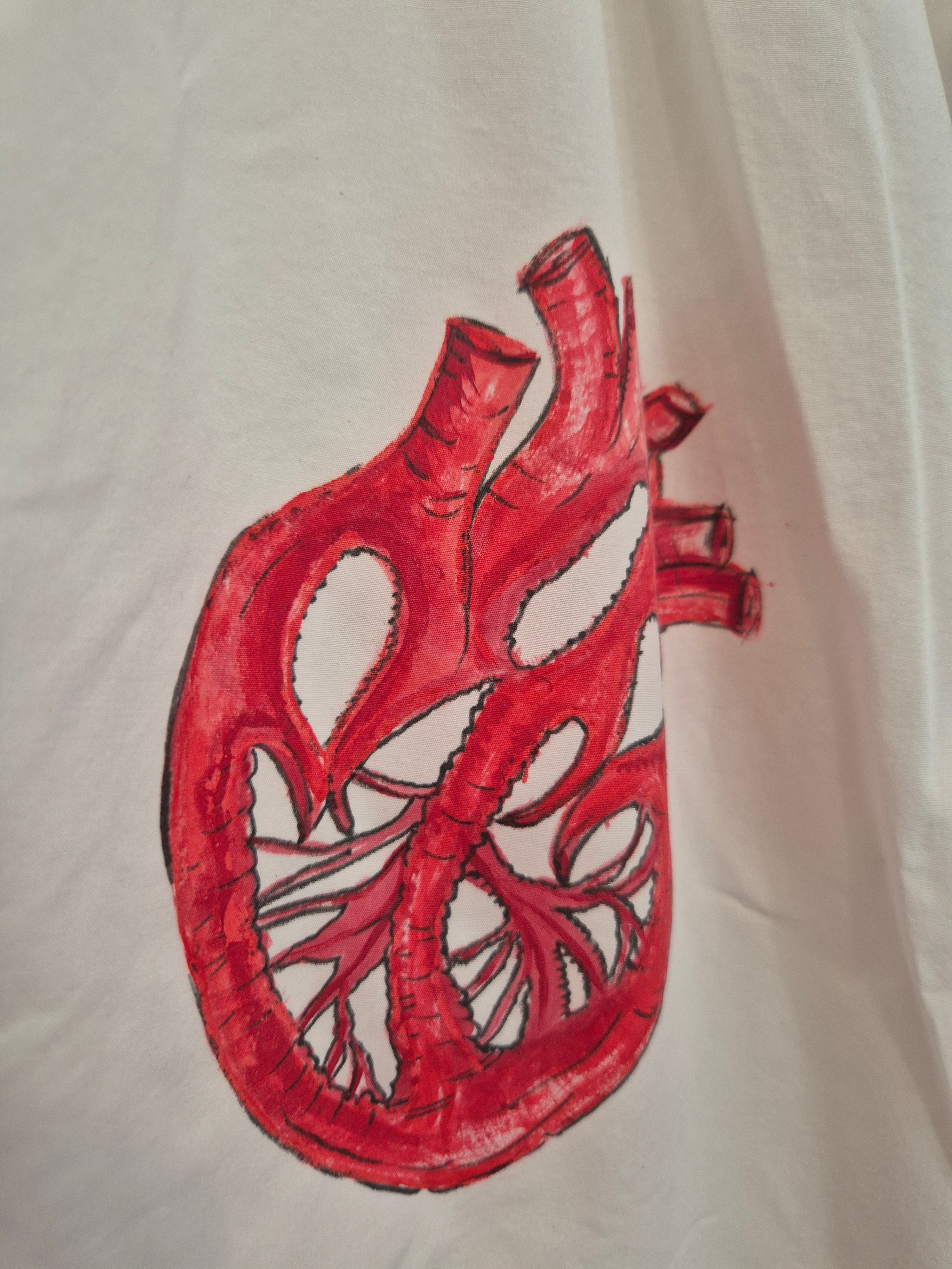 Caliban Crystal Heart Women's Blouse IT 44 White Red Embroidered Cotton Good