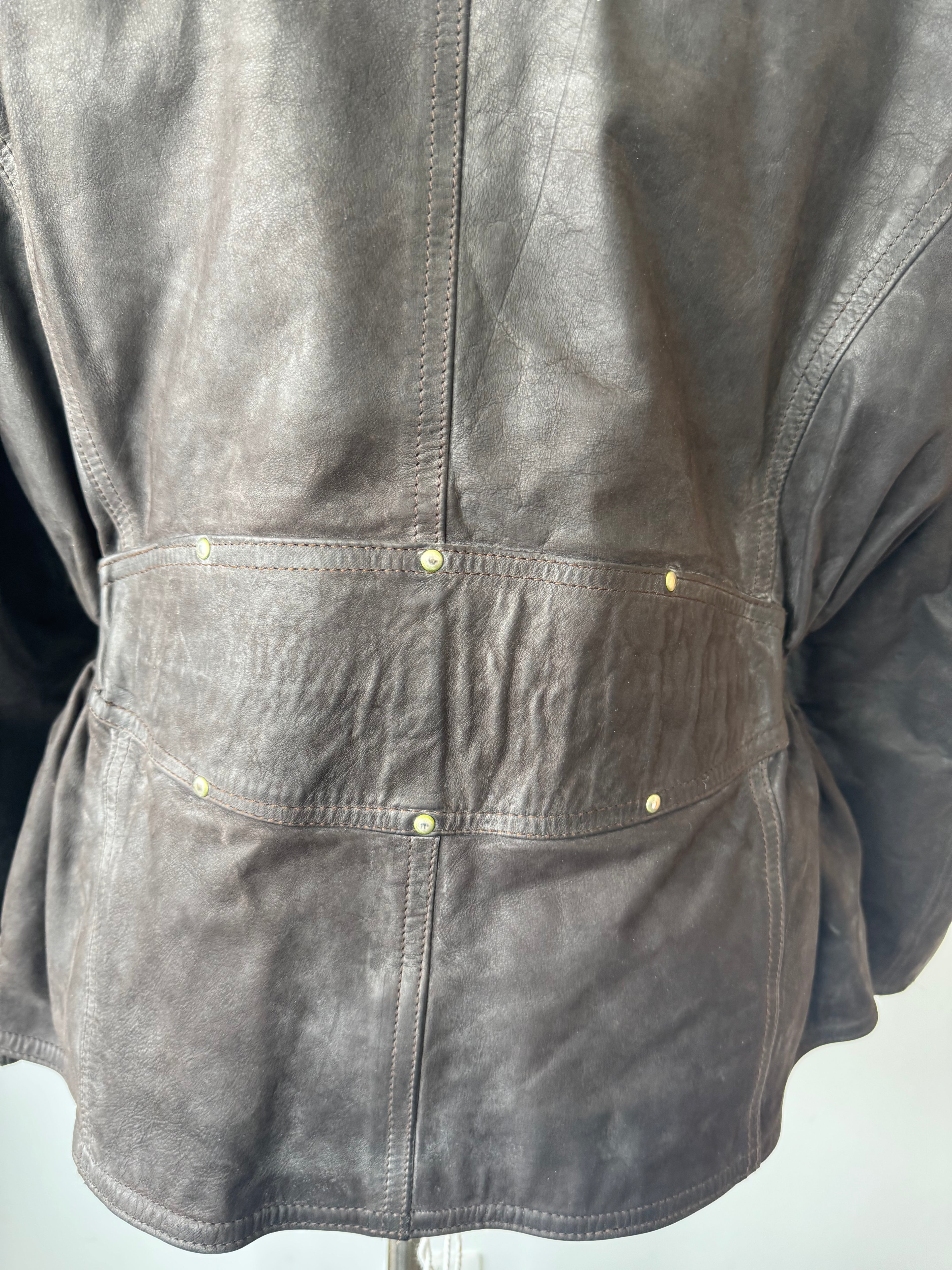 MPR Italian Leather Prize Biker Jacket Dark Brown Cowhide Men's Medium Good