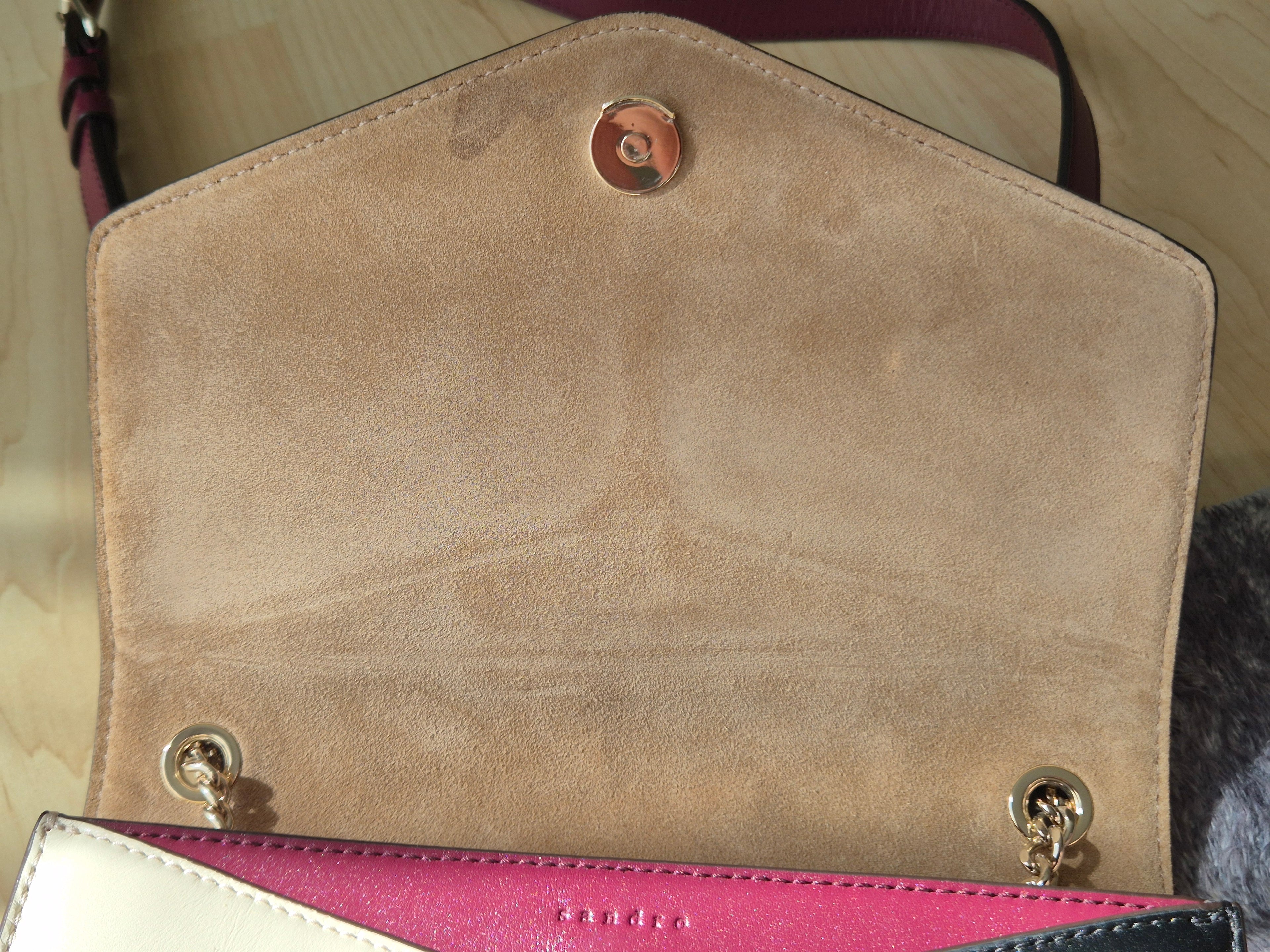 Sandro Paris „Lou“ Leder Crossbody Colour-Block Bordeaux/Creme/Schwarz, Gut, 24x21x5