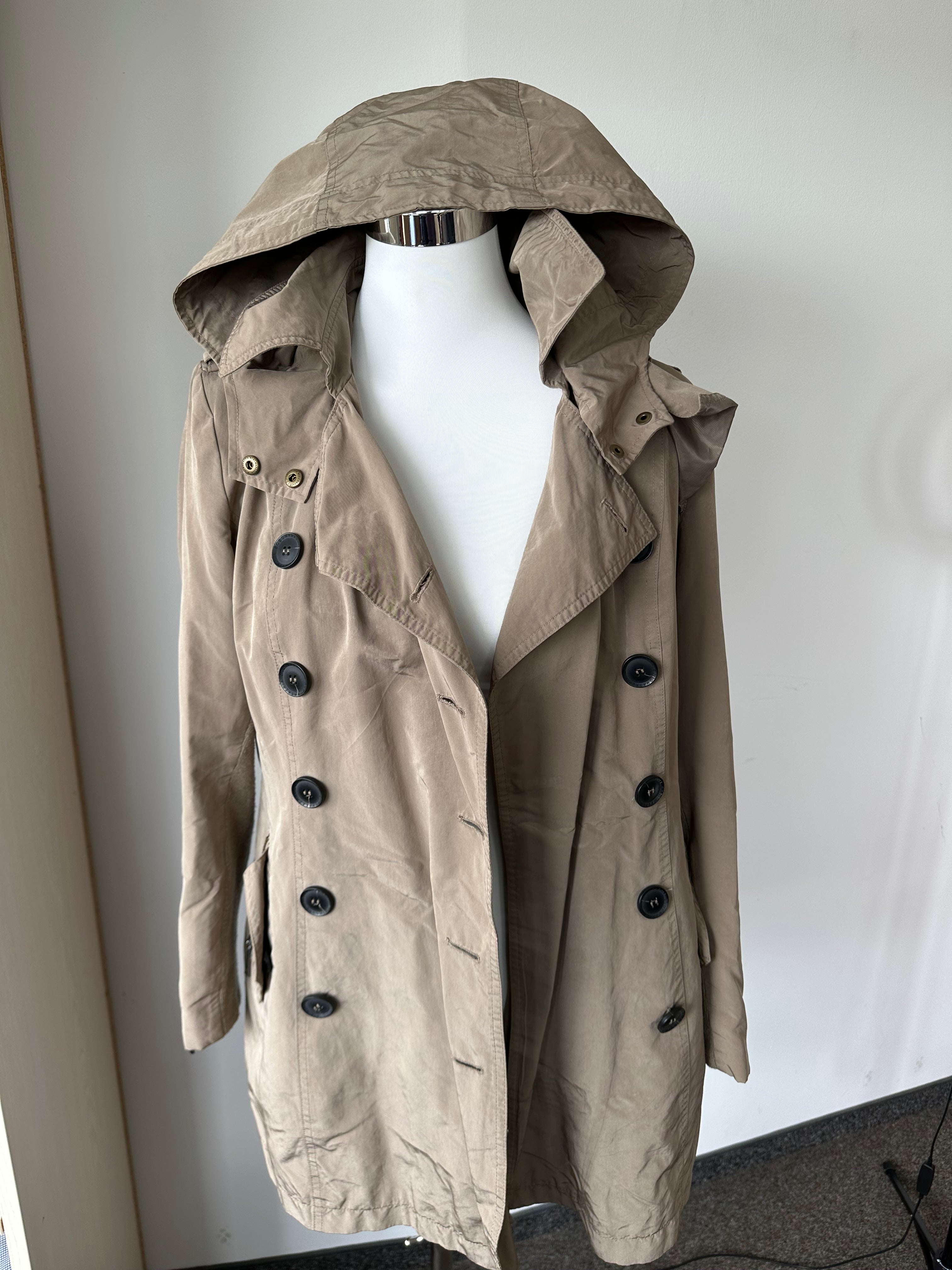 BCBG Max Azria Trenchcoat Beige Kapuze Größe M Sehr Gut