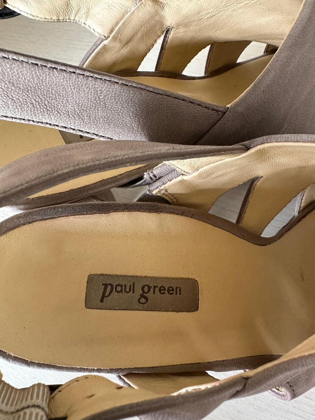 Paul Green “Reba” Leather Slingback Sandals, Beige, Size 5.5 UK, Good Condition