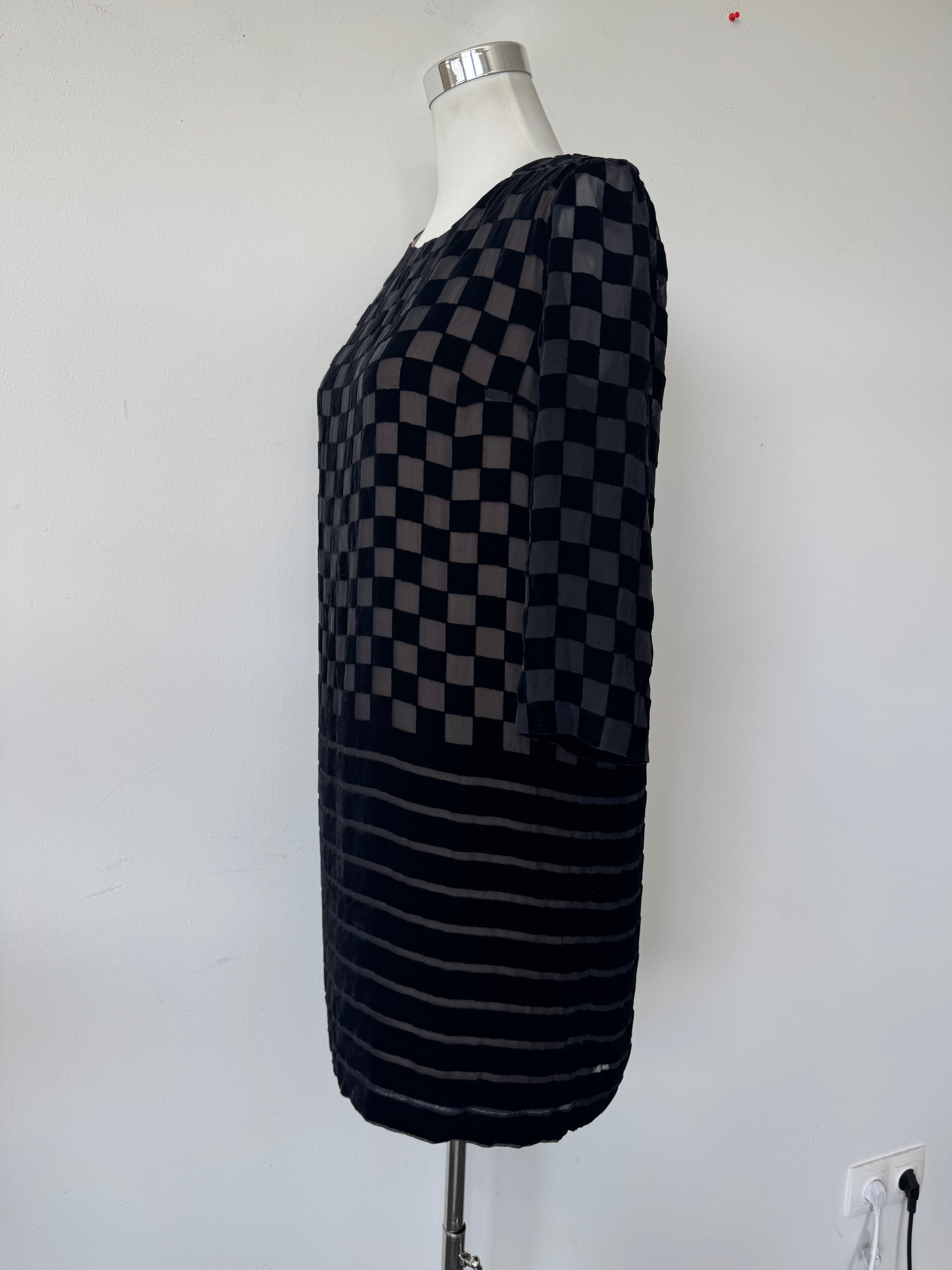 Stella McCartney Kleid Seide Kariert Schwarz Grau EU 40 Sehr Gut