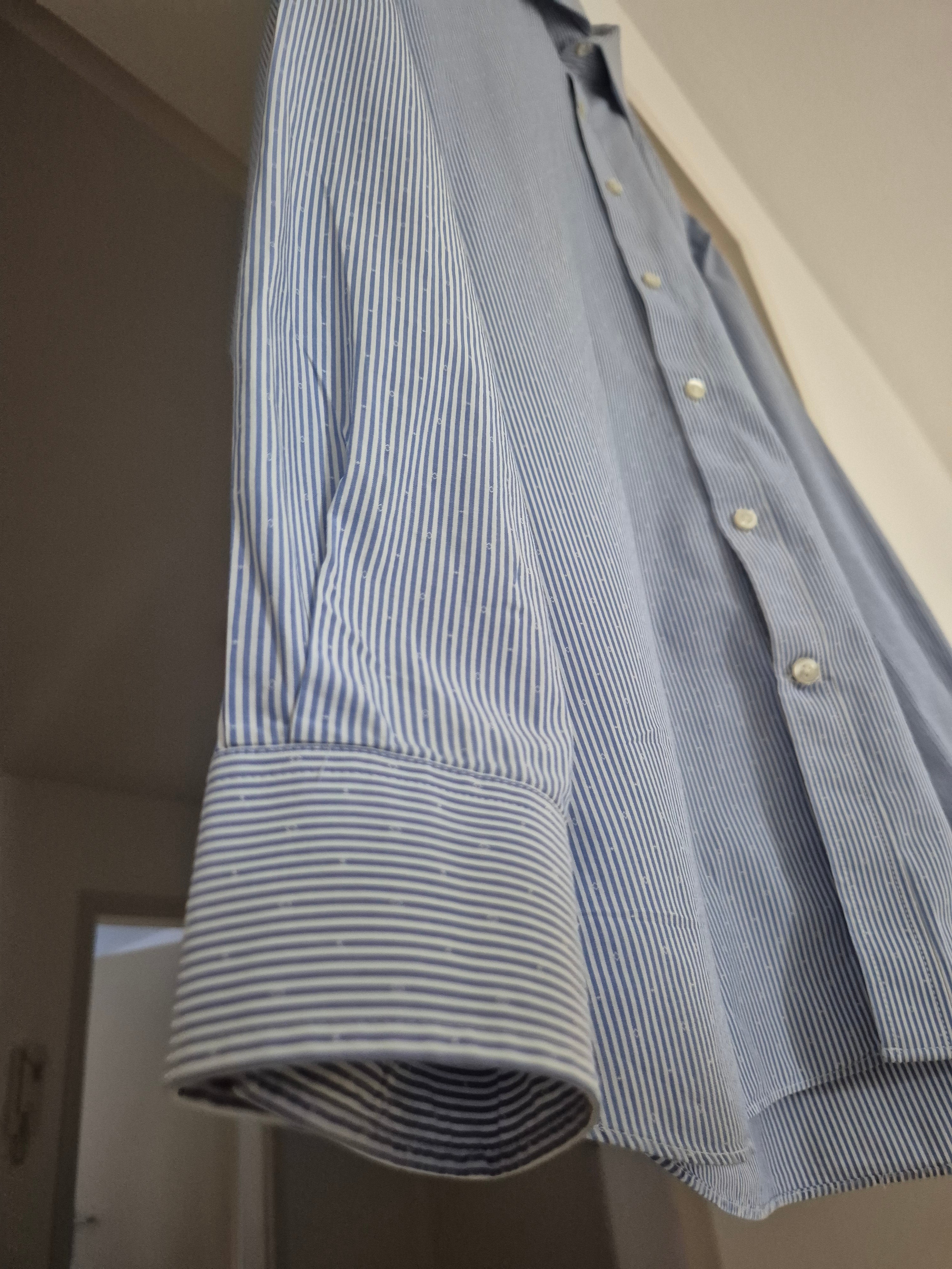 Michael Kors Herren Slim Fit Hemd L/16-16½ | Hellblau Gestreift | Guter Zustand