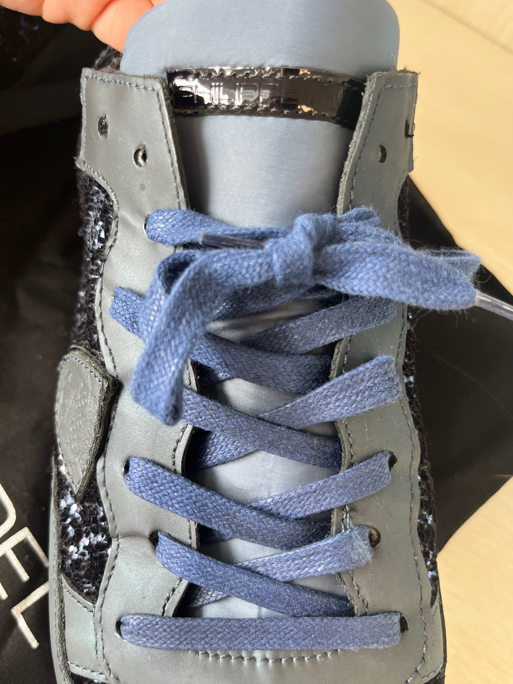 Philippe Model Paris Glitter Sneaker – Black/Silver, EU 40, Very Good Condition