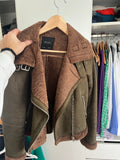 Zara Basic Outerwear Aviator Jacket, Faux Suede, Olive, Size M, Like New