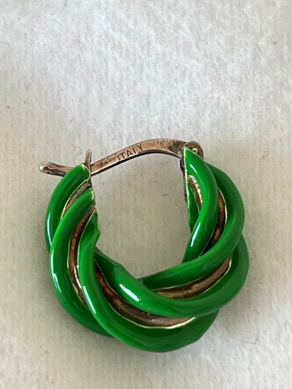 Bottega Veneta Twisted Hoop Ohrringe, Parakeet Grün, 925 Silber, Sehr Gut